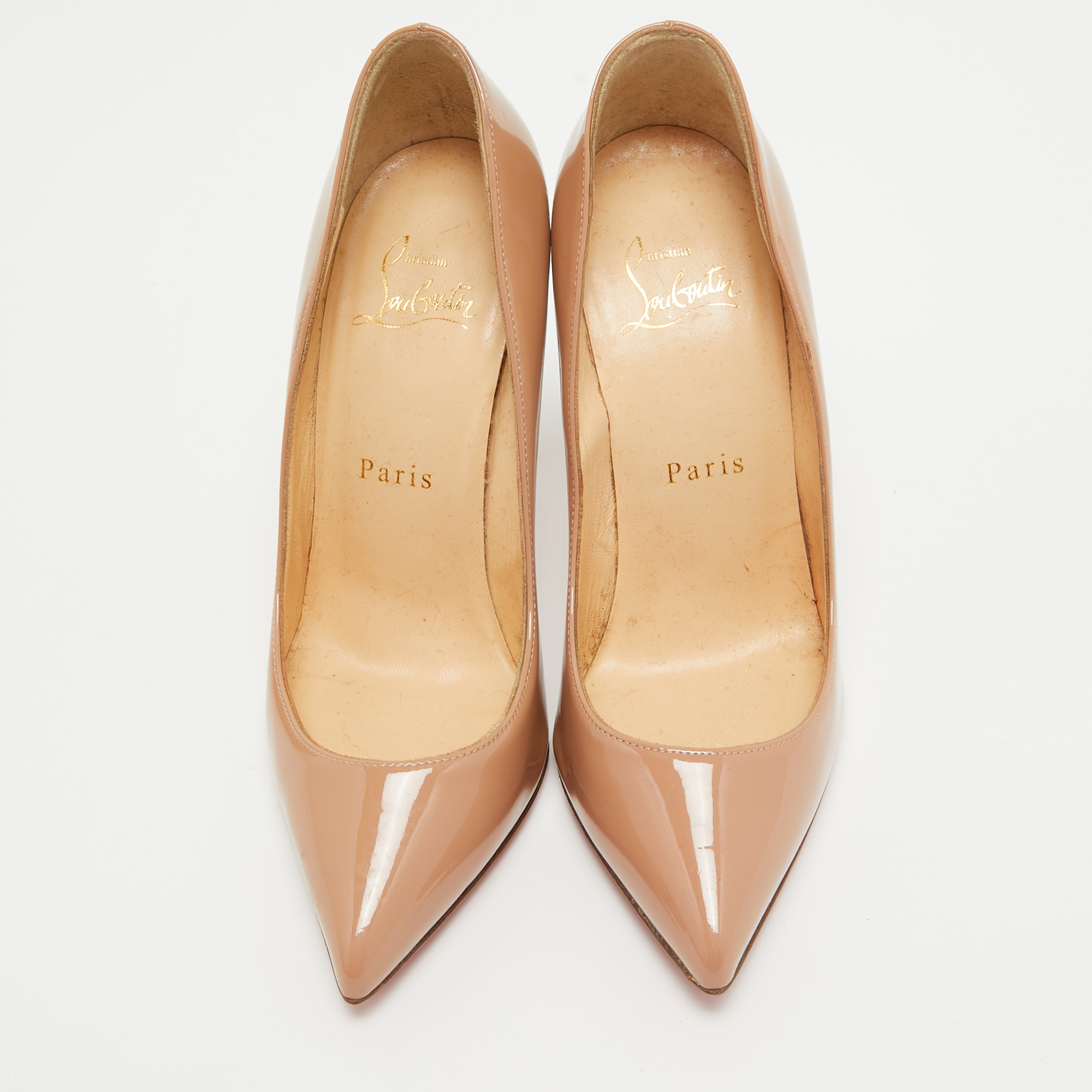 Christian Louboutin Beige Patent Leather Pigalle Pumps Size 35.5