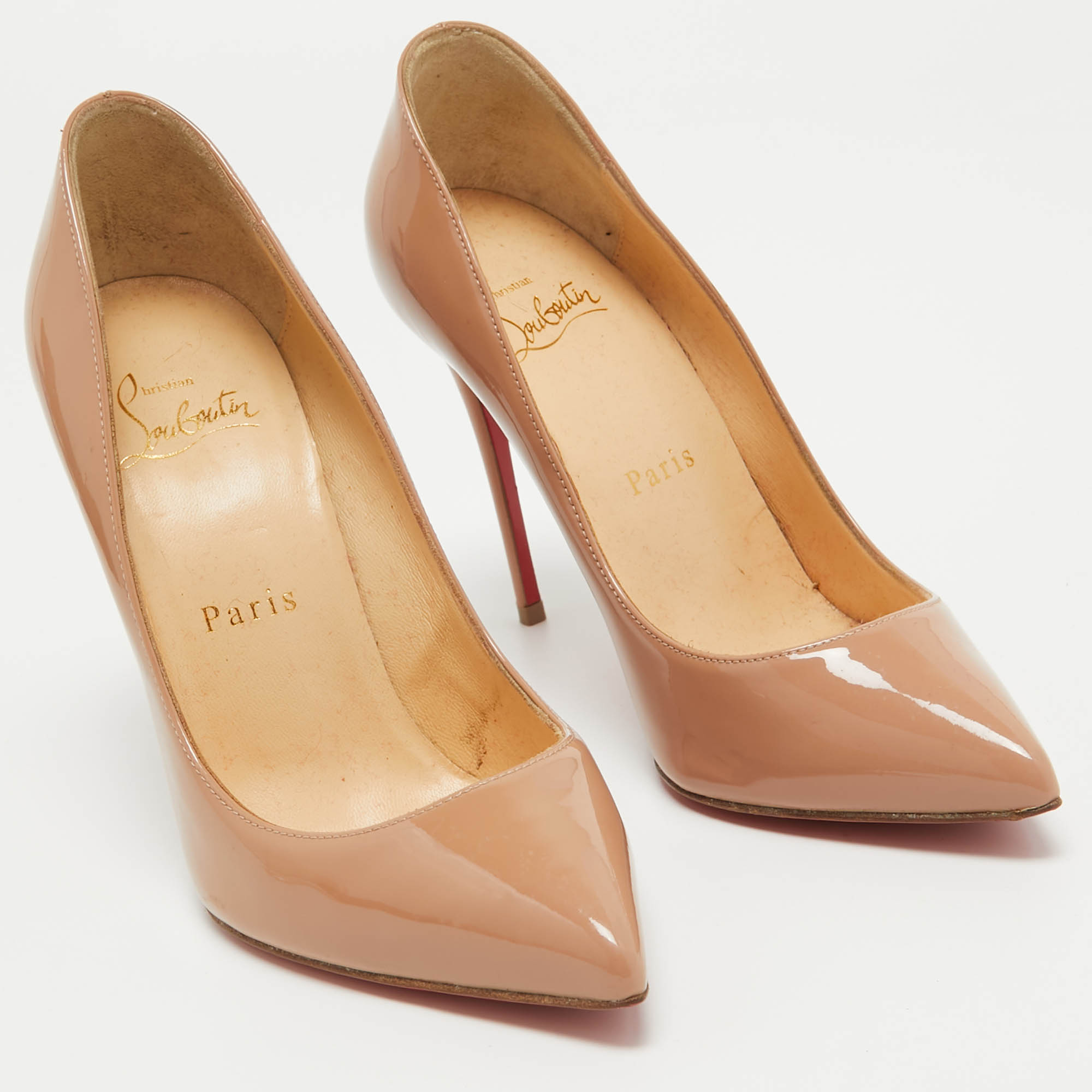 Christian Louboutin Beige Patent Leather Pigalle Pumps Size 35.5