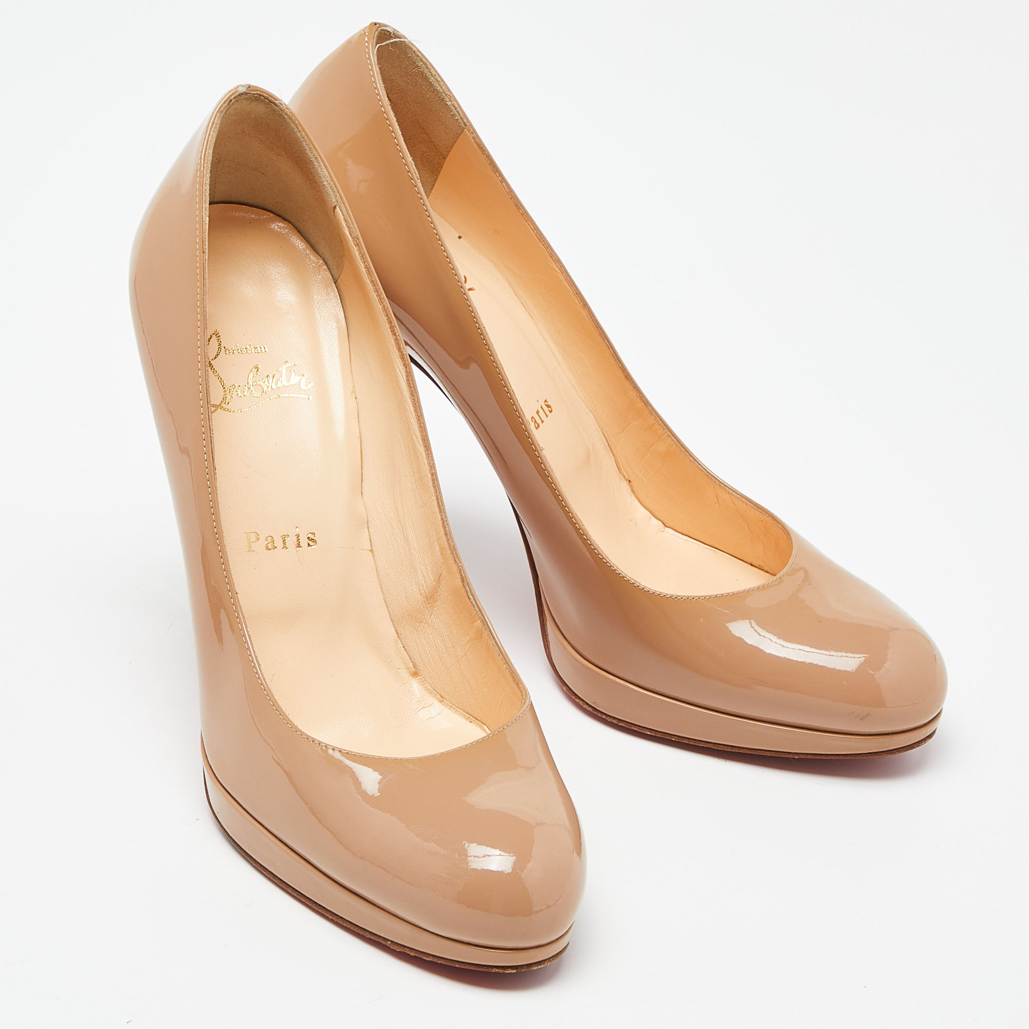 Christian Louboutin Beige Patent Leather New Simple Round Toe Pumps Size 39