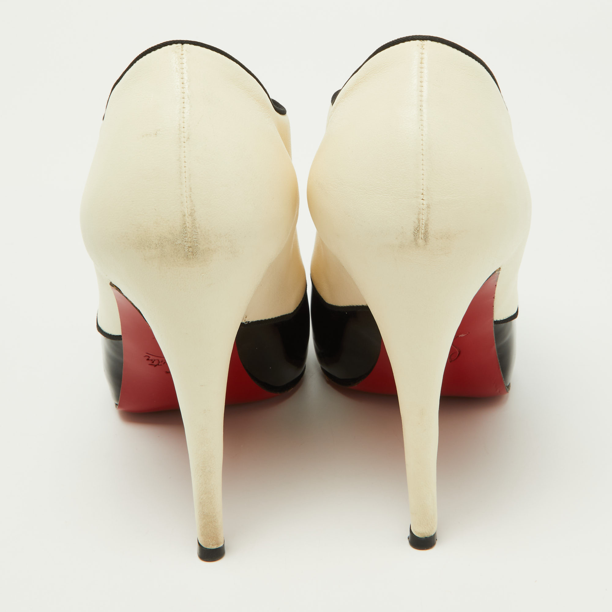Christian Louboutin Black/Cream Patent And Leather Esoteri Booties Size 38