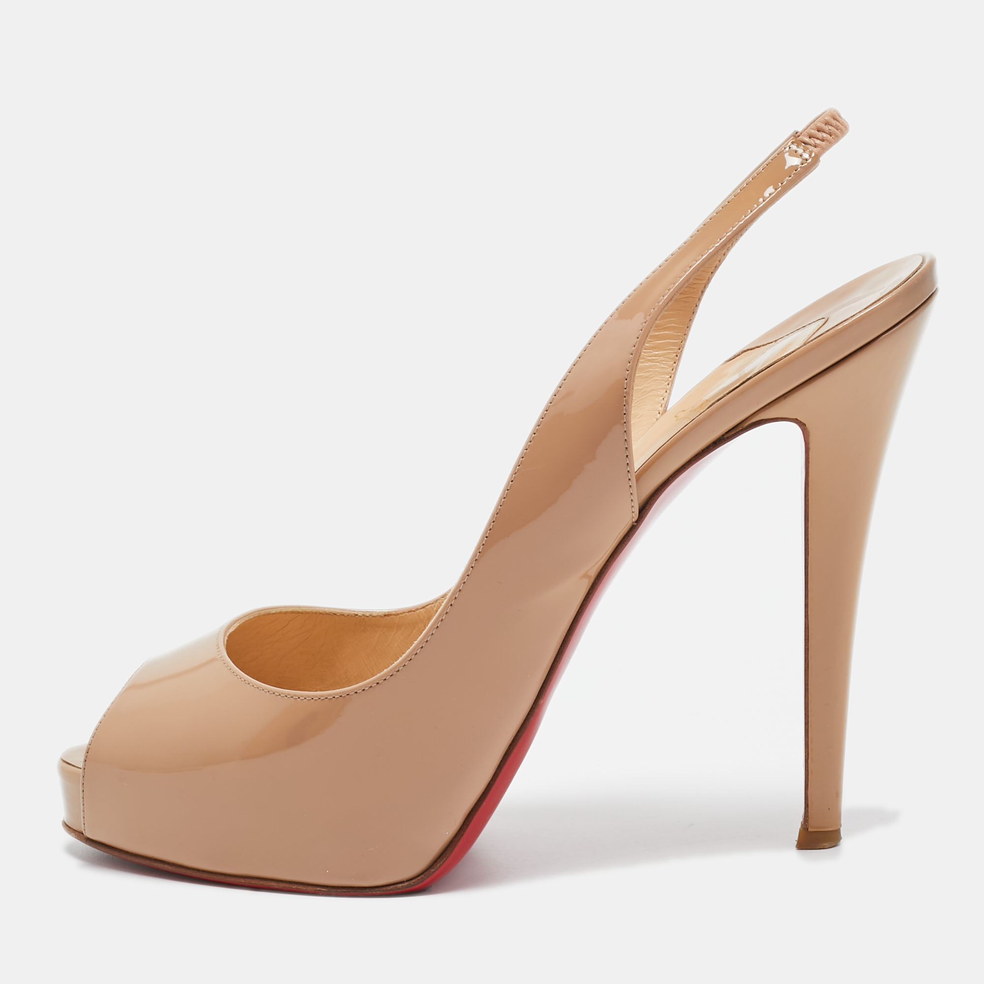 Christian Louboutin Beige Patent Leather No Prive Slingback Pumps Size 41