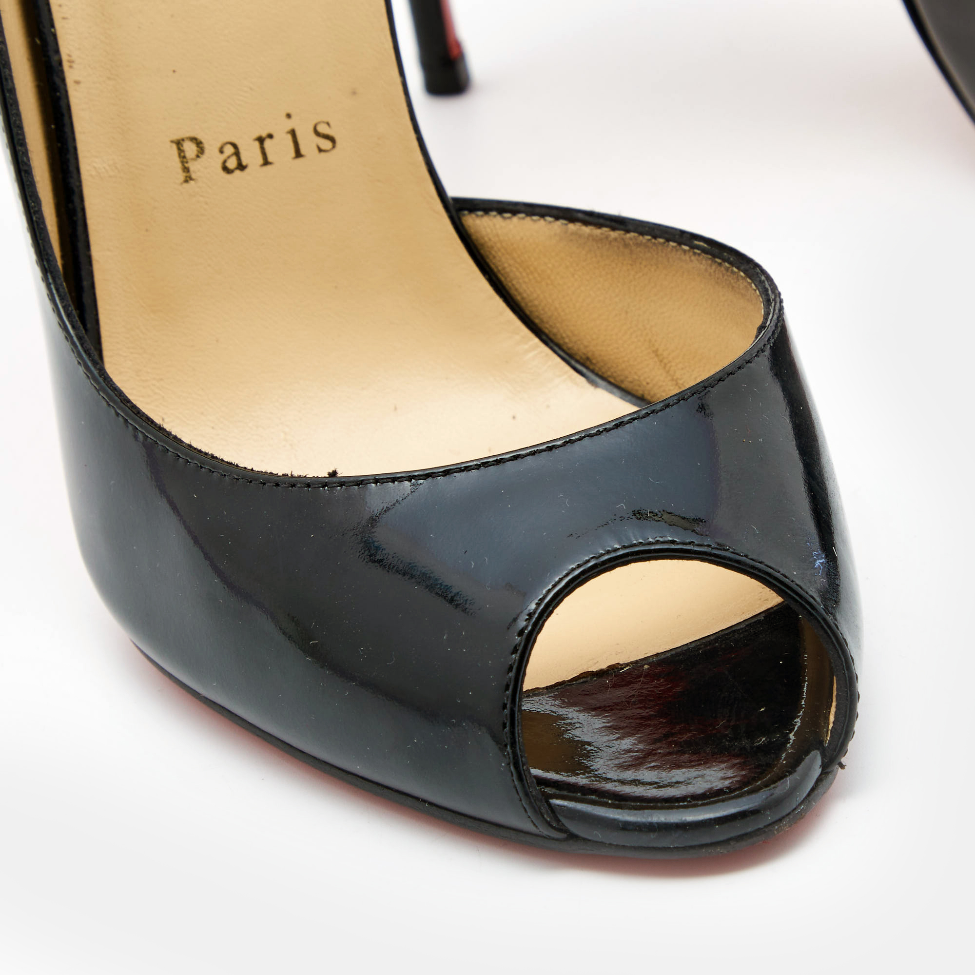 Christian Louboutin Black Patent Leather Demi You D'orsay Peep Toe Pumps Size 38