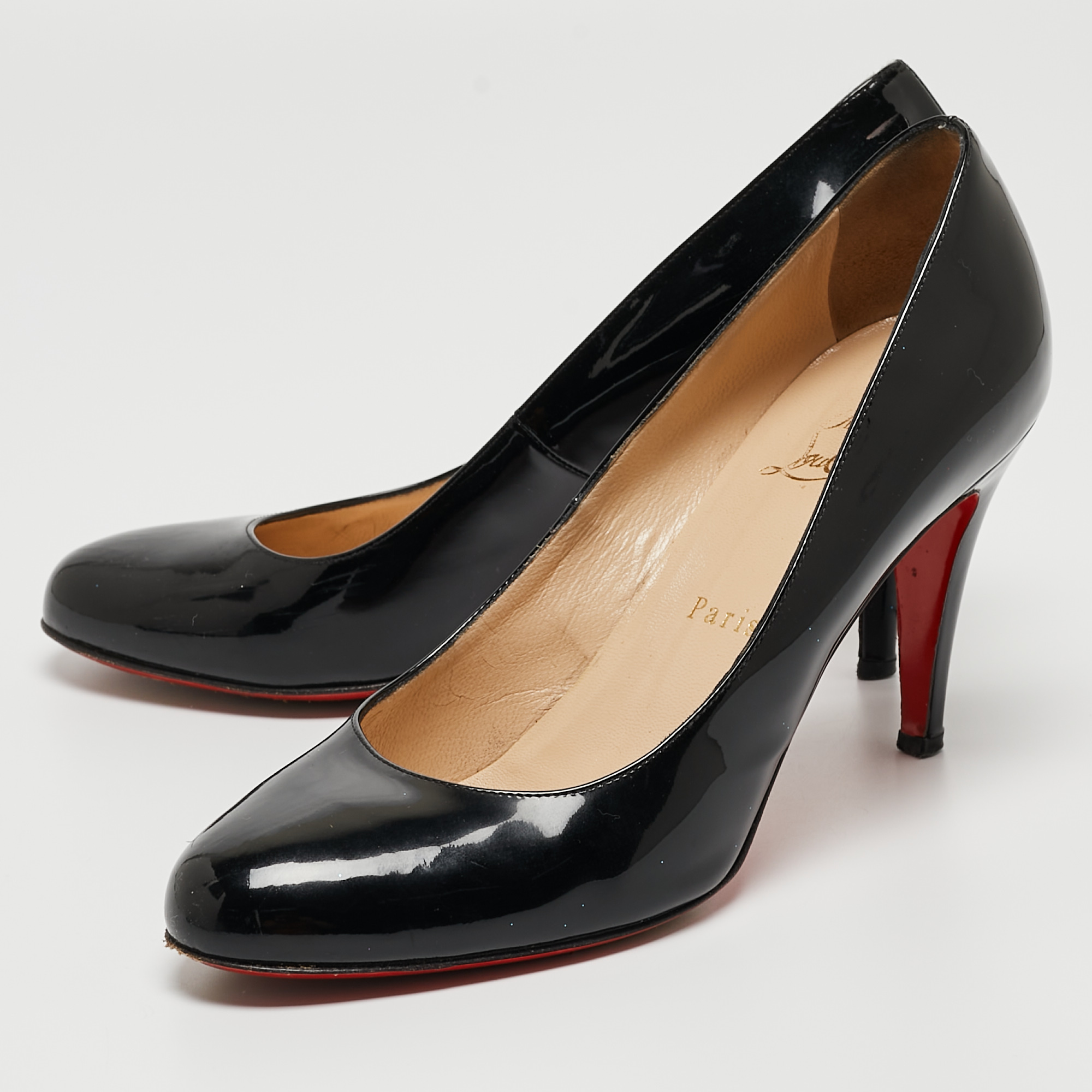 Christian Louboutin Black Patent Leather Simple Pumps Size 39.5