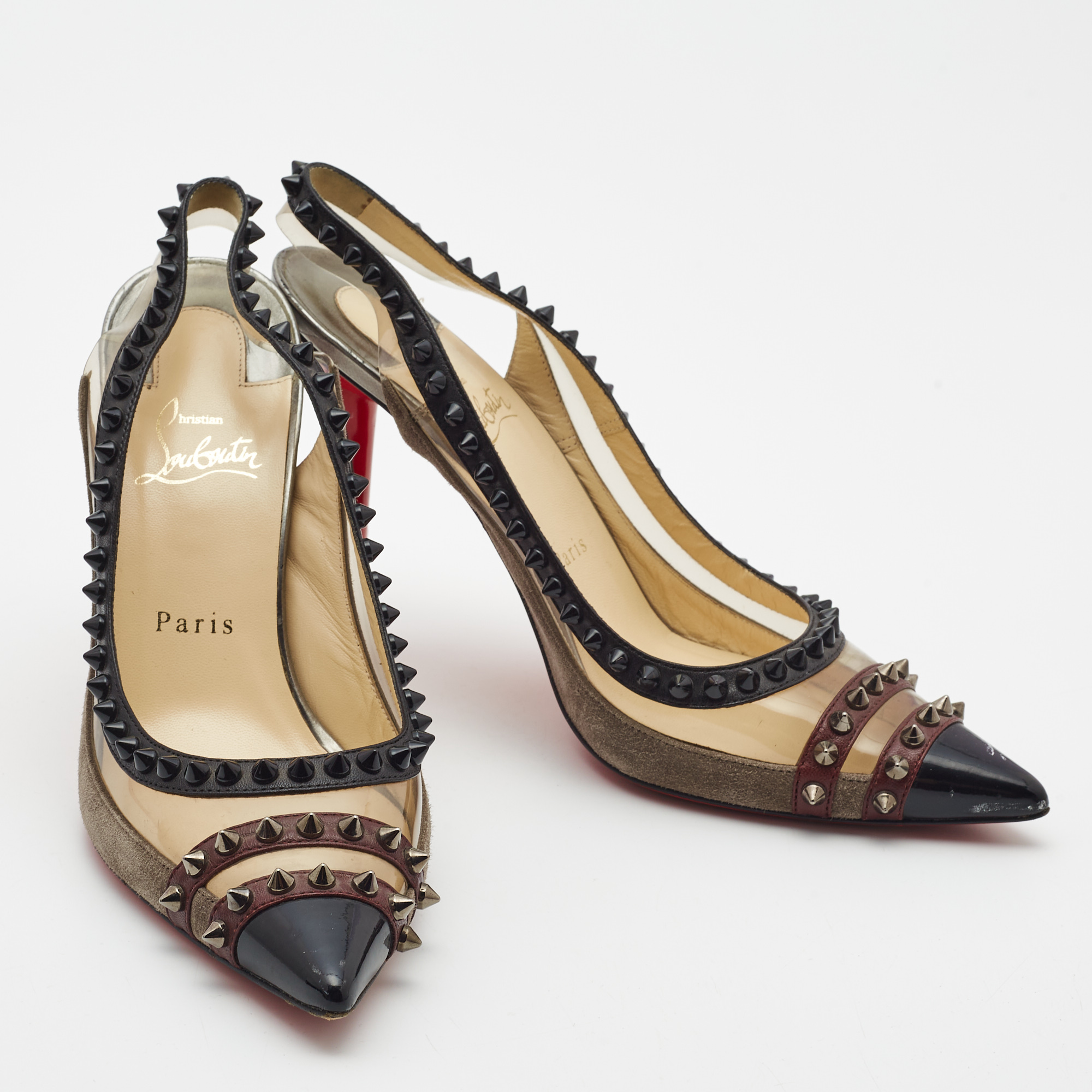 Christian Louboutin Tricolor Suede And PVC Paulina Slingback Pumps Size 39