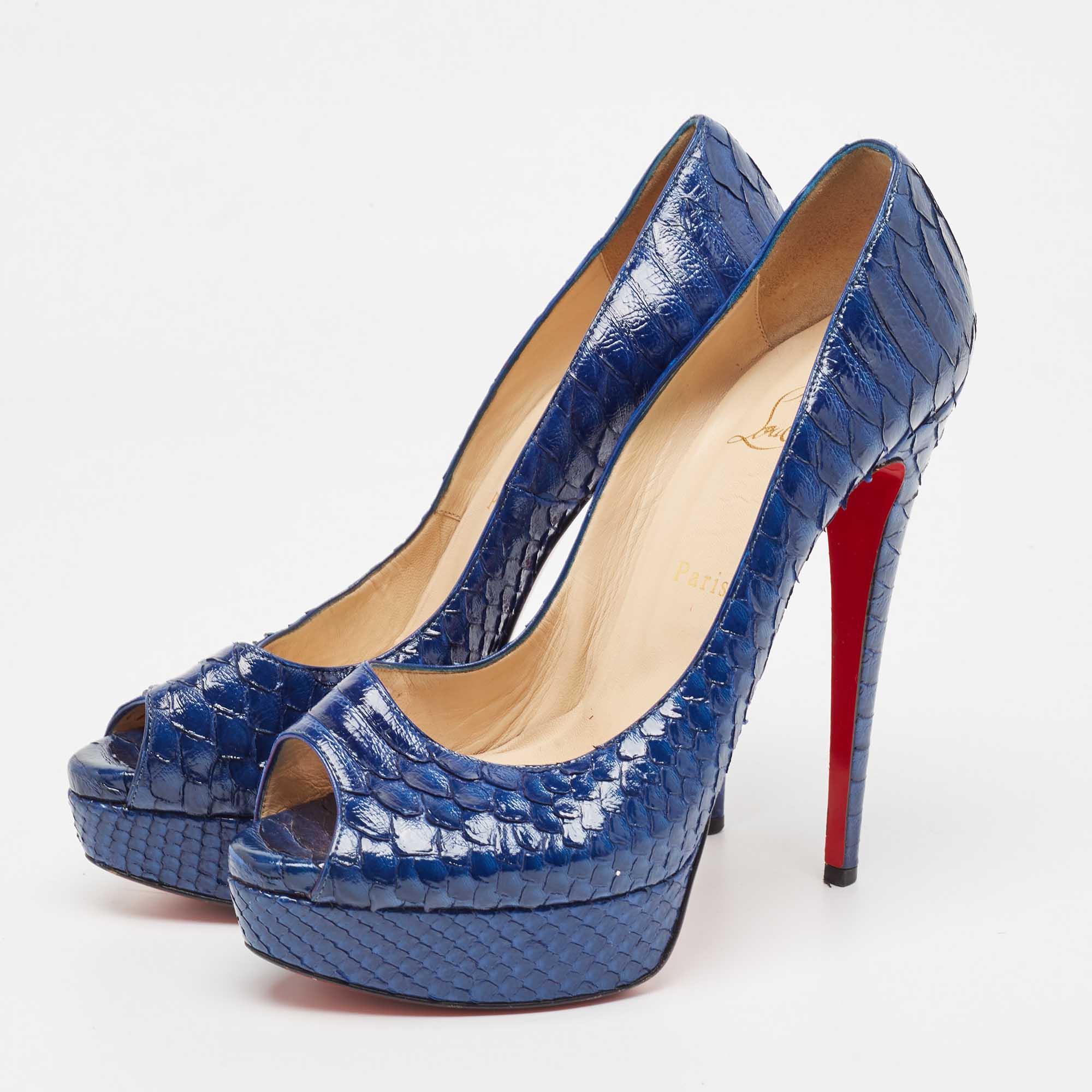 Christian Louboutin Blue Python Lady Peep Pumps Size 39.5