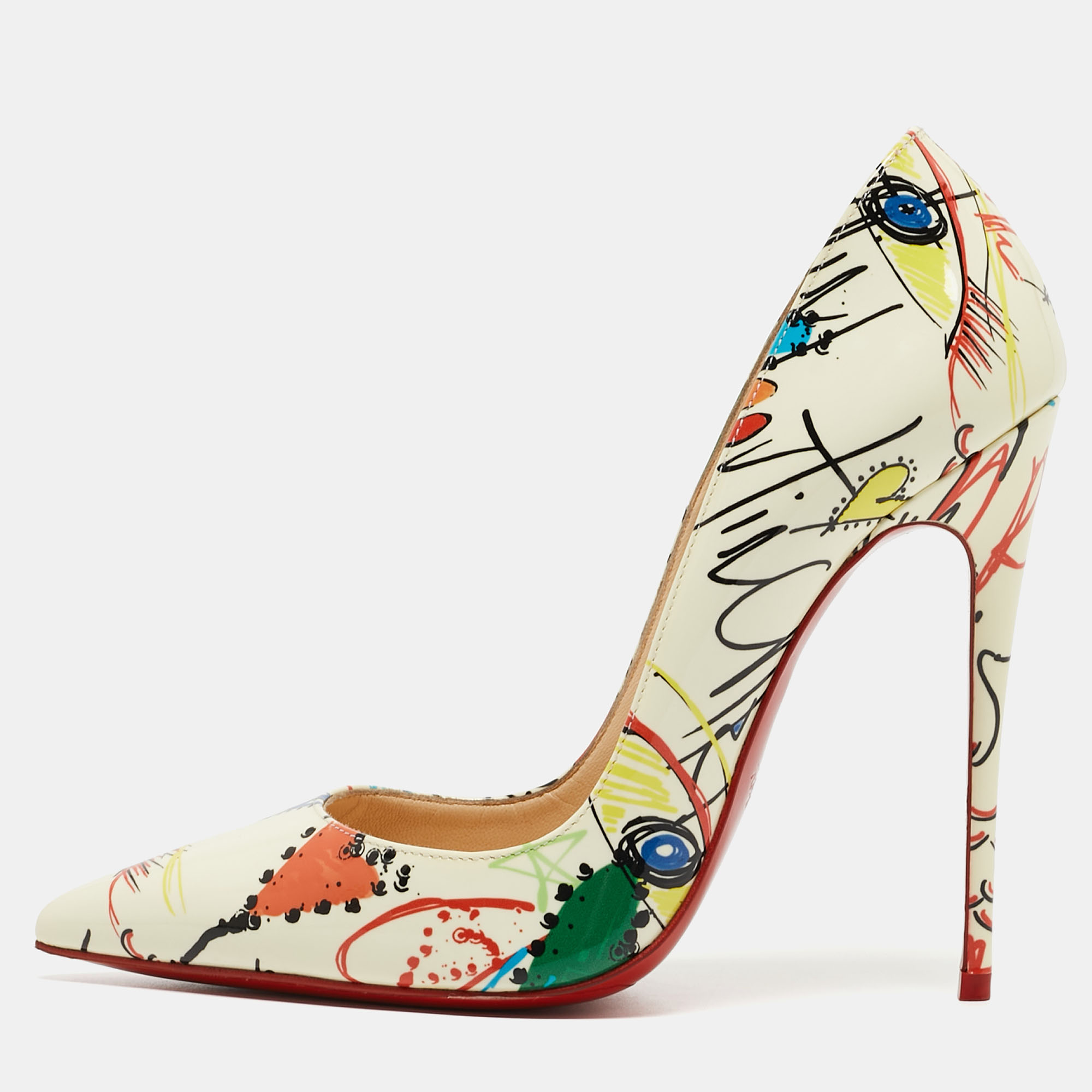 Christian louboutin cream printed patent leather so kate pumps size 37