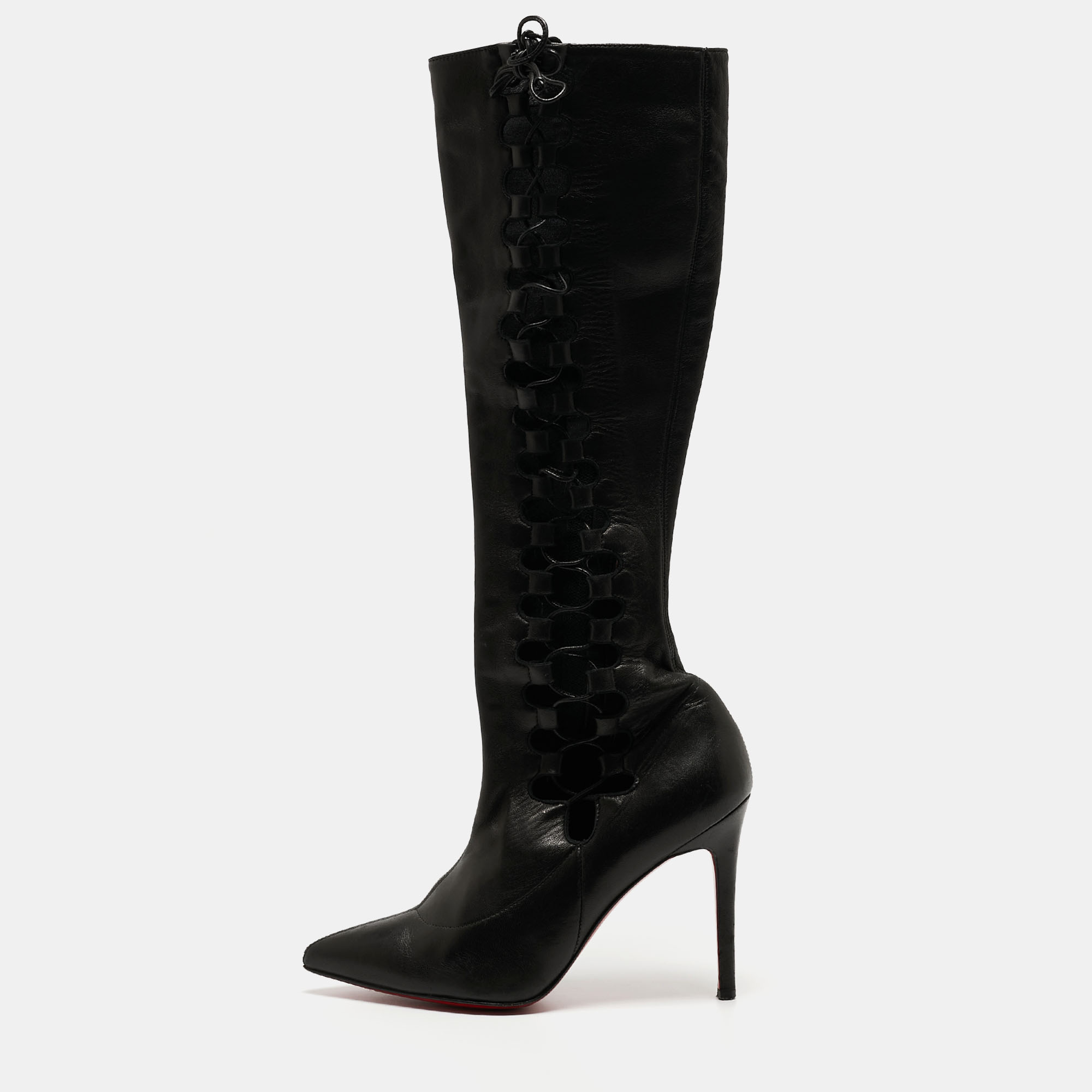 Christian louboutin black leather sempre knee length boots size 37