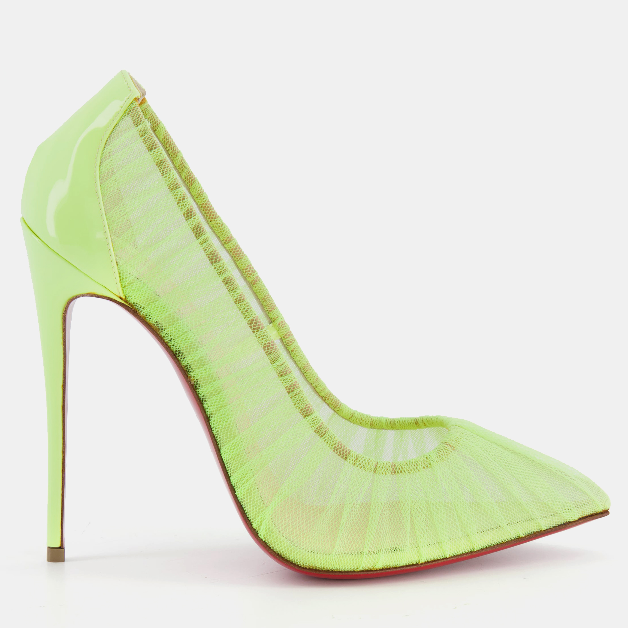 Christian louboutin neon yellow mesh pump heels size eu 38.5