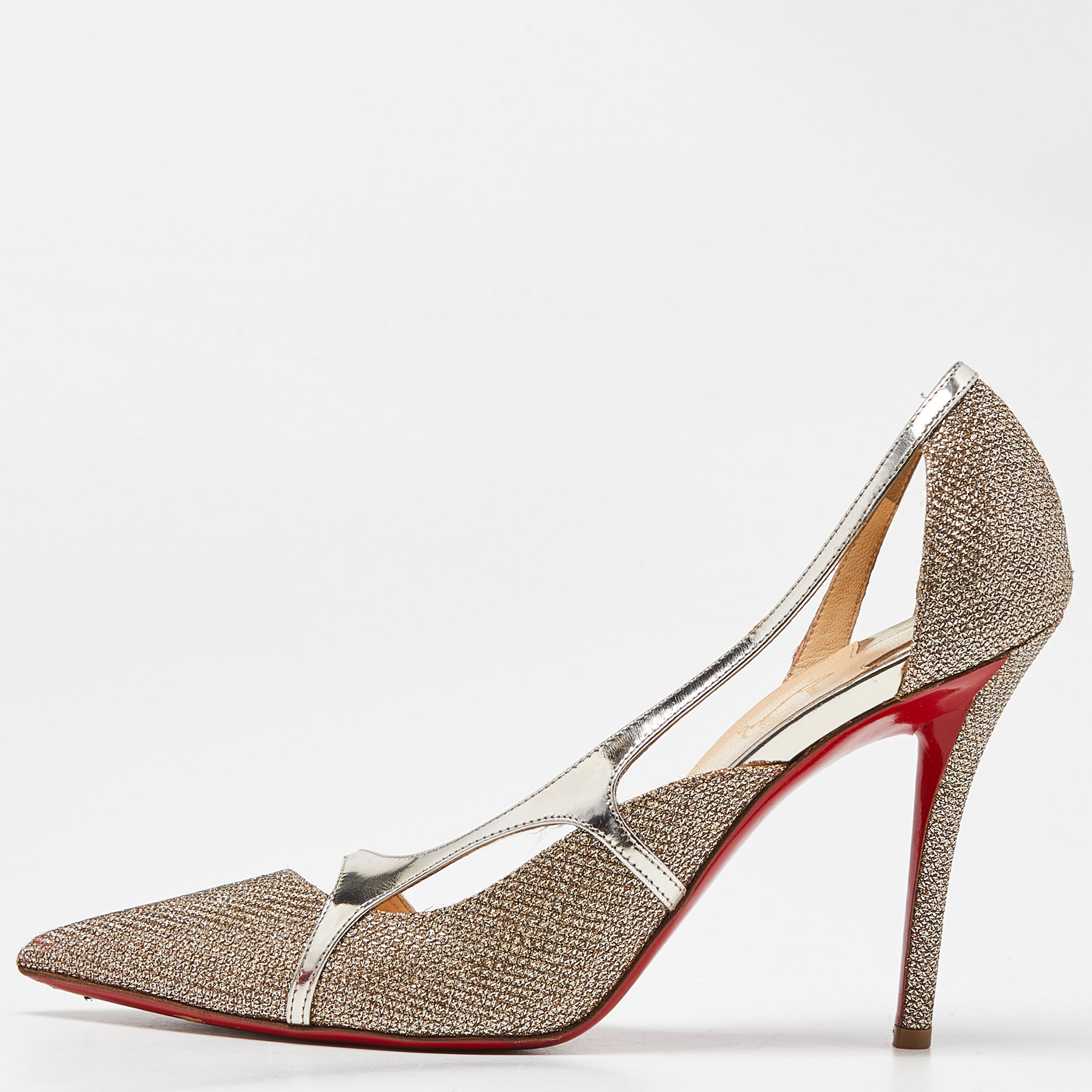 Christian louboutin metallic gold glitter and lam&eacute; fabric edith d'orsay pumps size 38.5