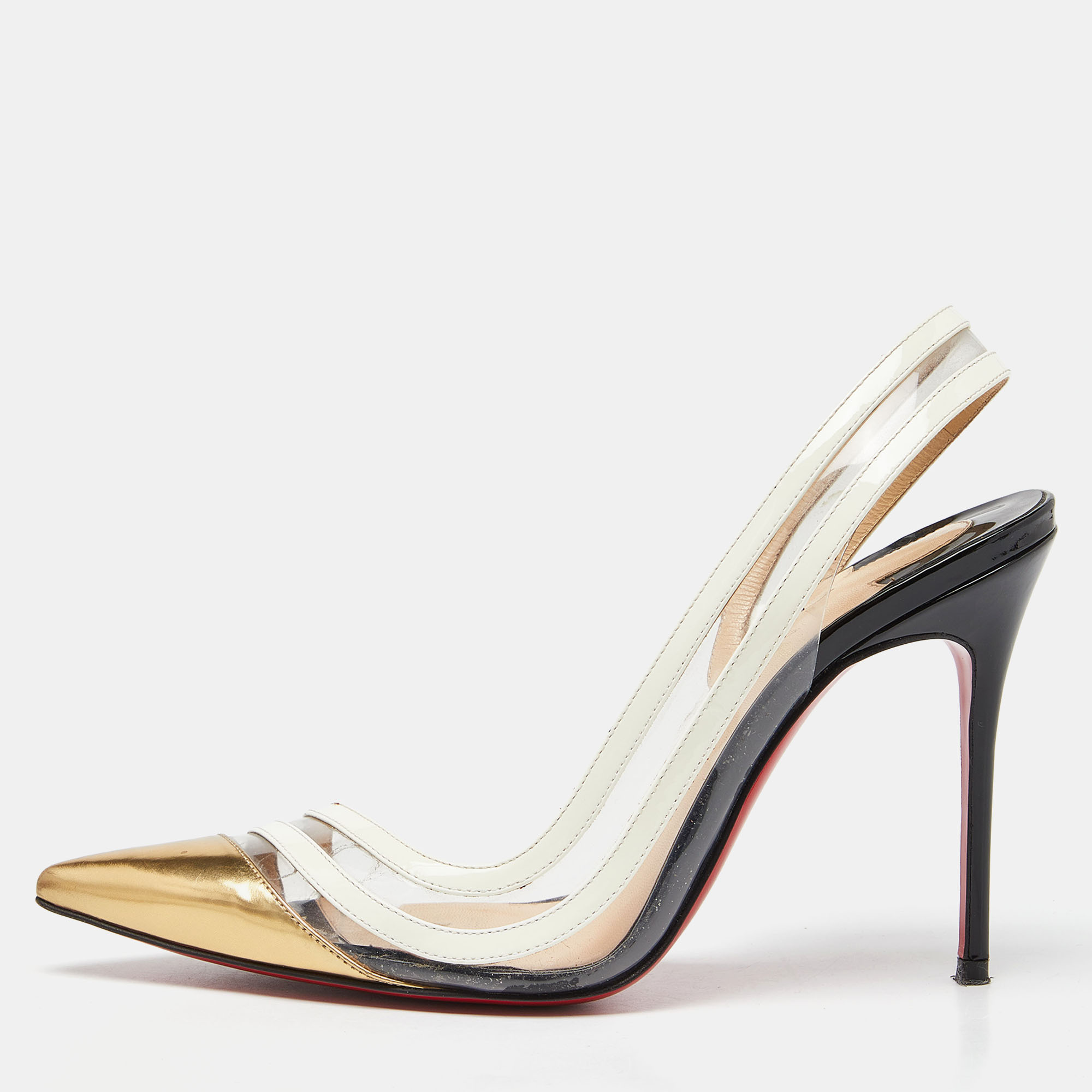 Christian louboutin tri color patent leather and pvc paralili slingback pumps size 37.5