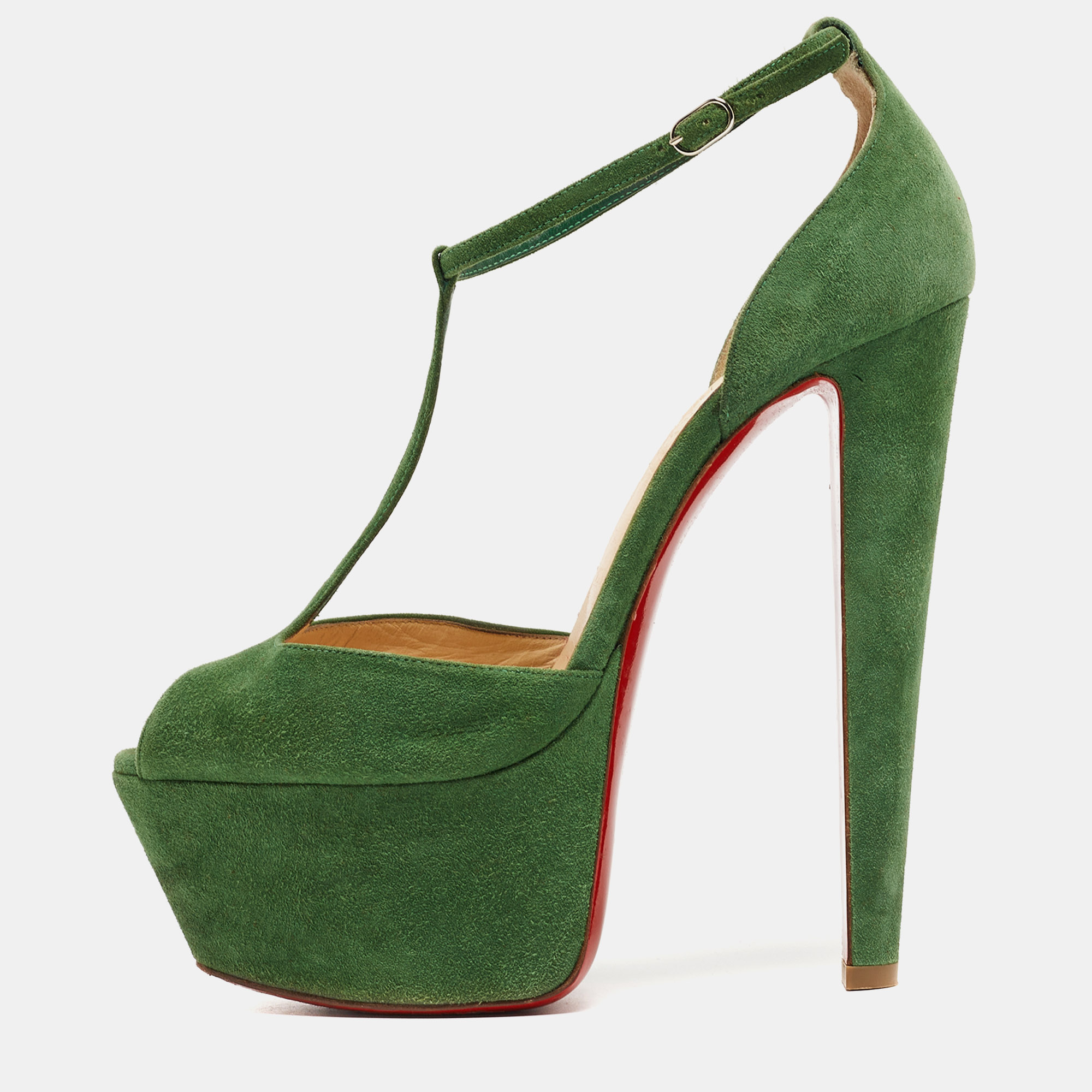 Christian louboutin green suede nenecheritza sandals size 38.5