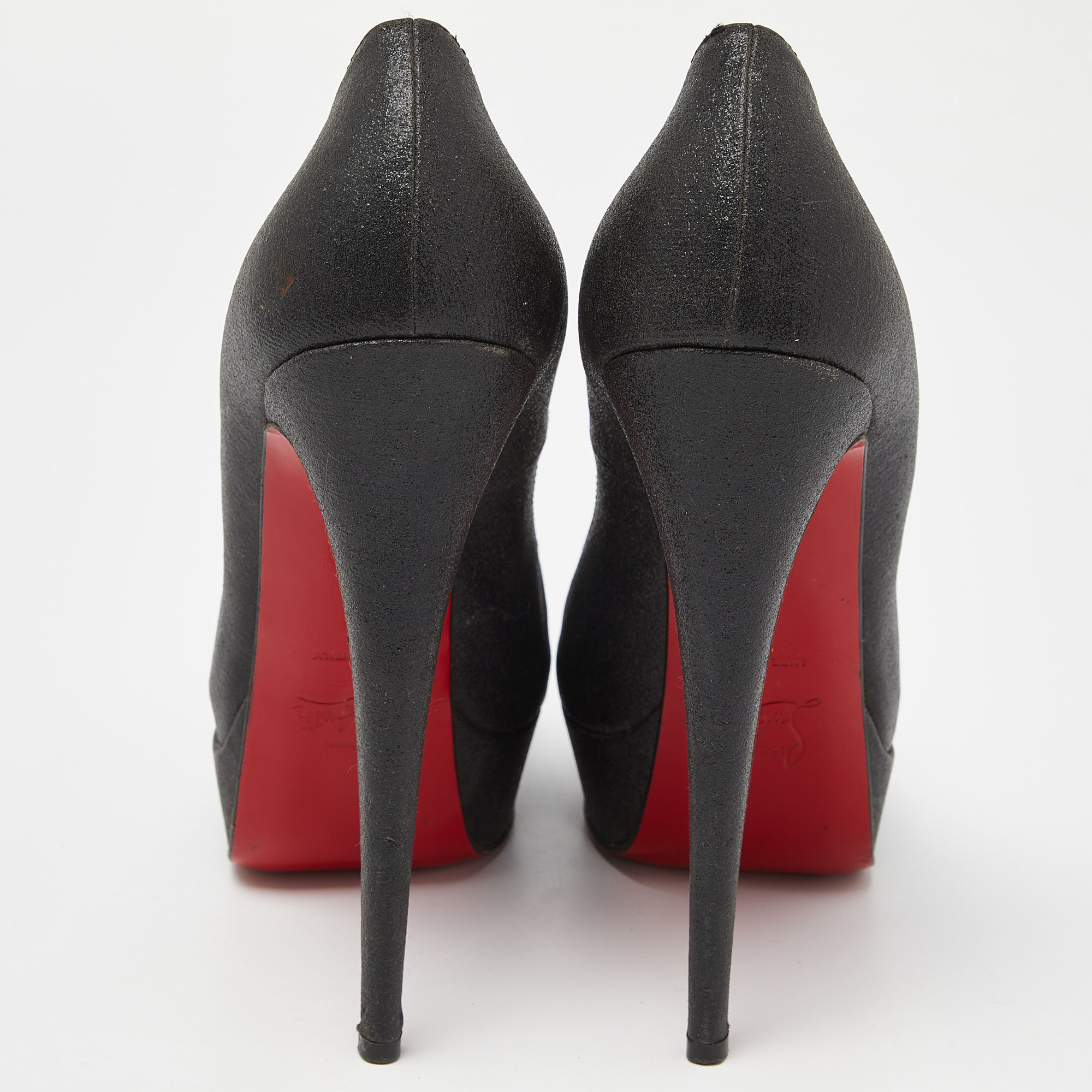 Christian Louboutin Black Glitter Lady Peep Pumps Size 40