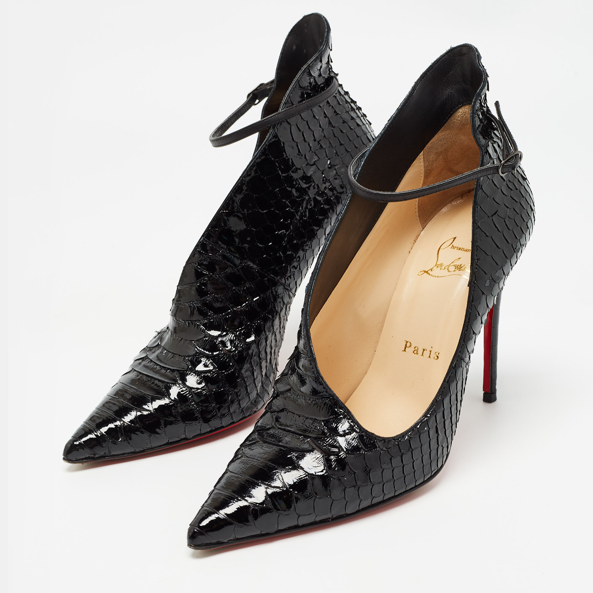 Christian Louboutin Black Python Leather Vampydoly Pumps Size 36.5