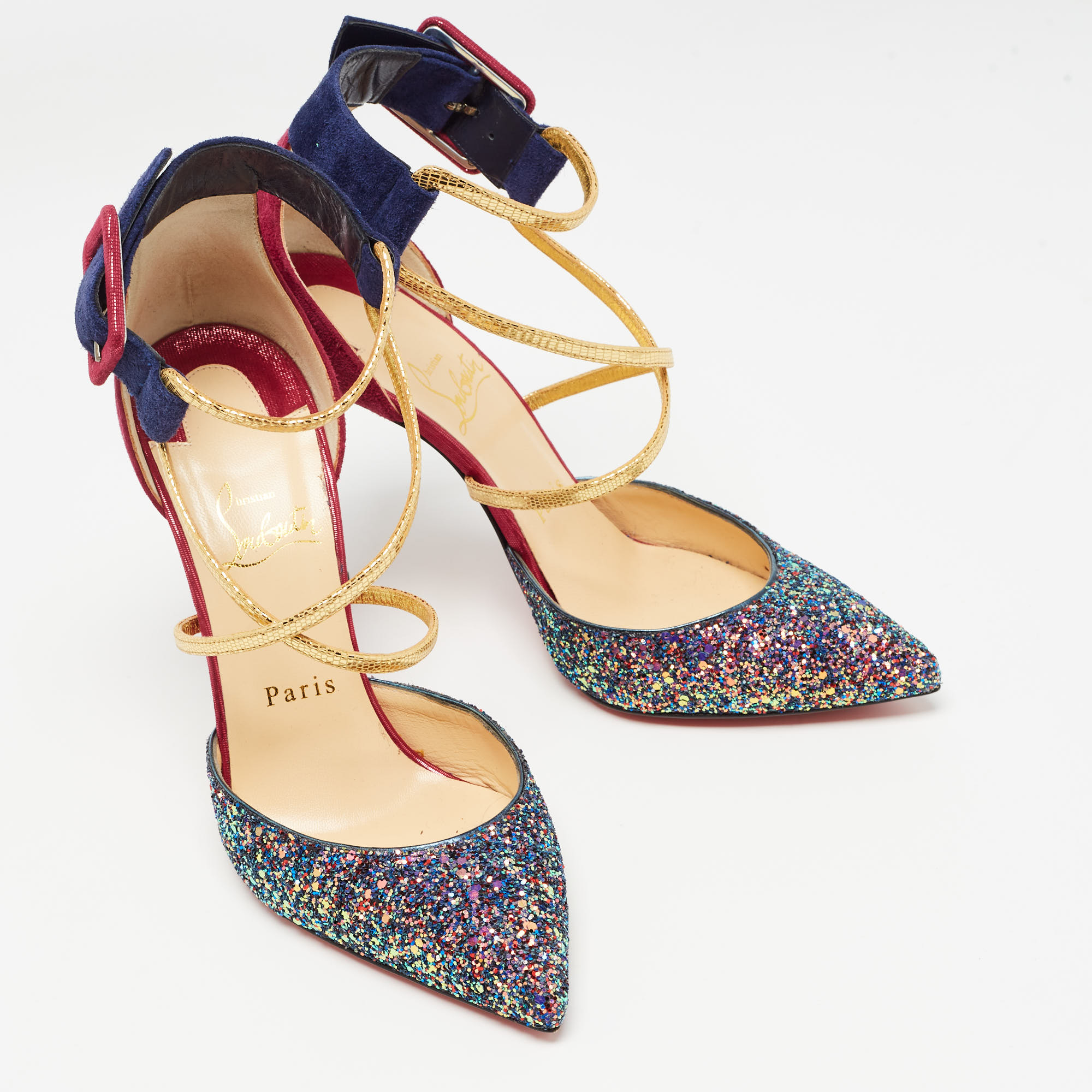 Christian Louboutin Multicolor Suede And Glitter Suzzanne Pumps Size 38