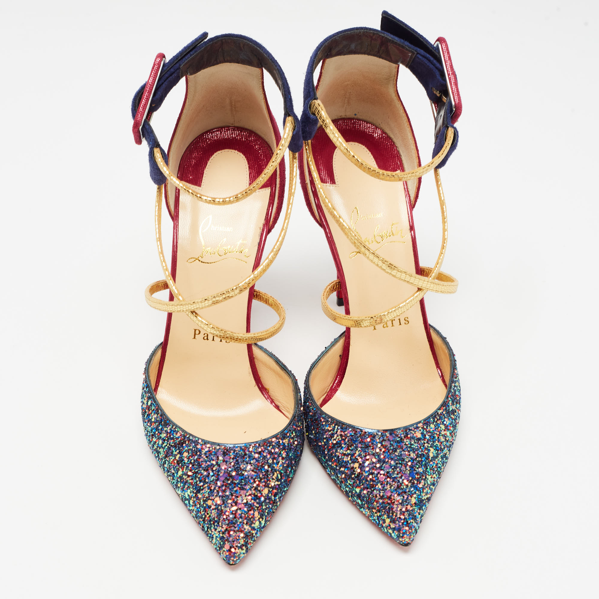 Christian Louboutin Multicolor Suede And Glitter Suzzanne Pumps Size 38