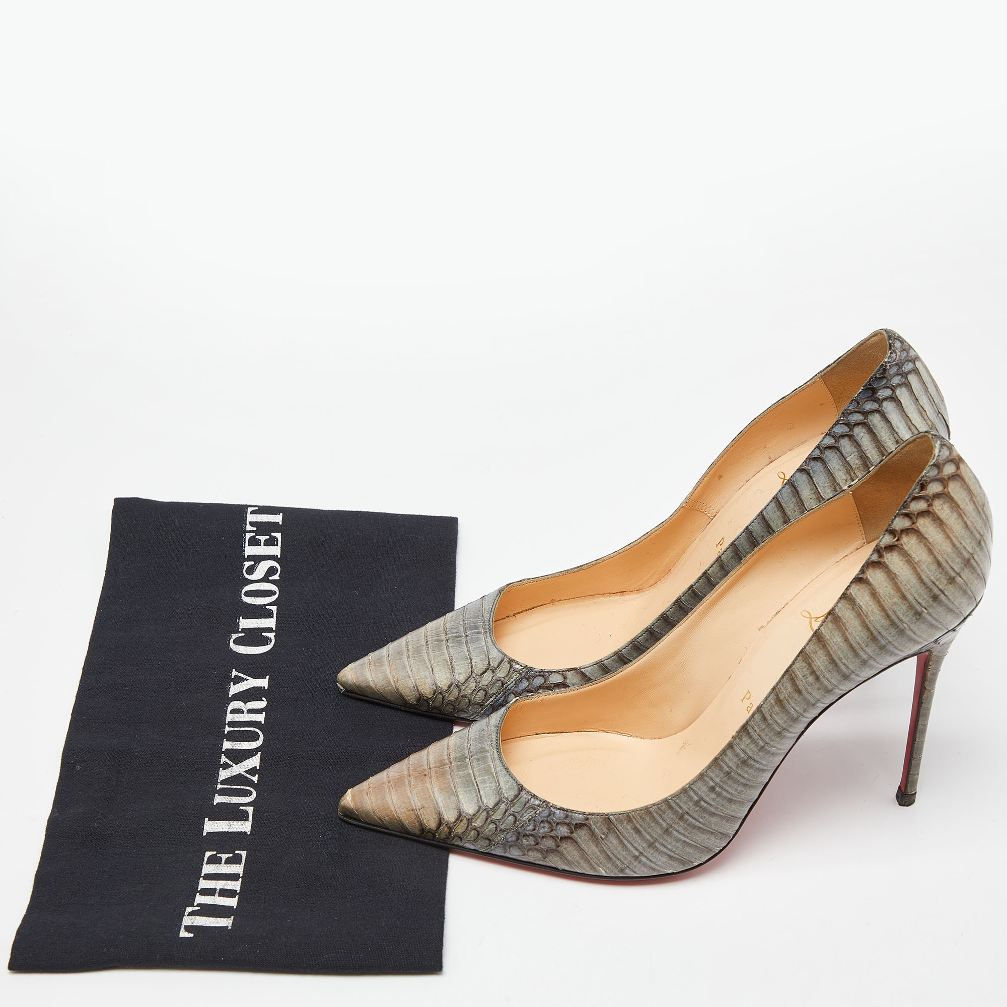 Christian Louboutin Grey Water Snake So Kate Pumps Size 39.5