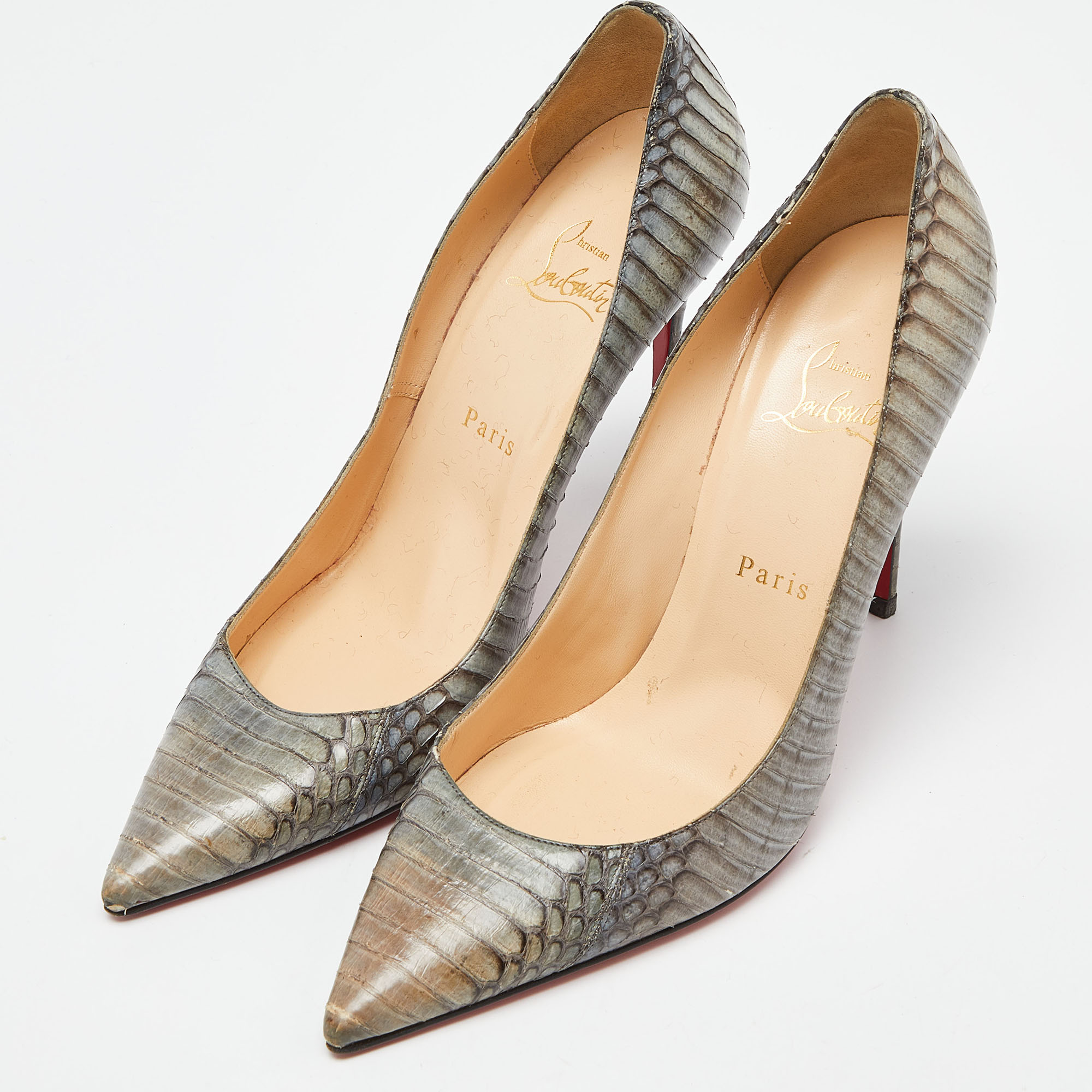 Christian Louboutin Grey Water Snake So Kate Pumps Size 39.5