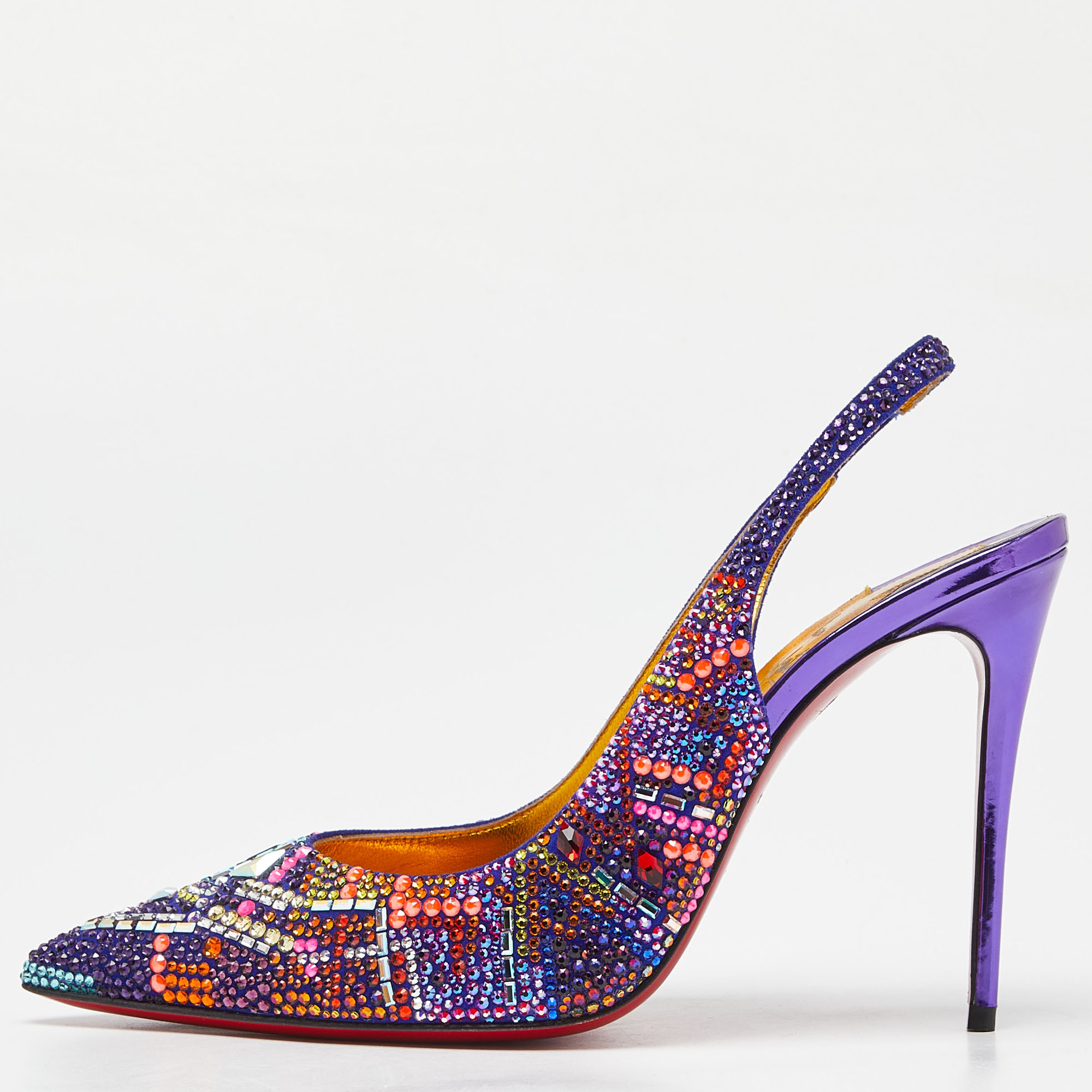 Christian louboutin multicolor suede and crystal embellished slingback pumps size 37.5