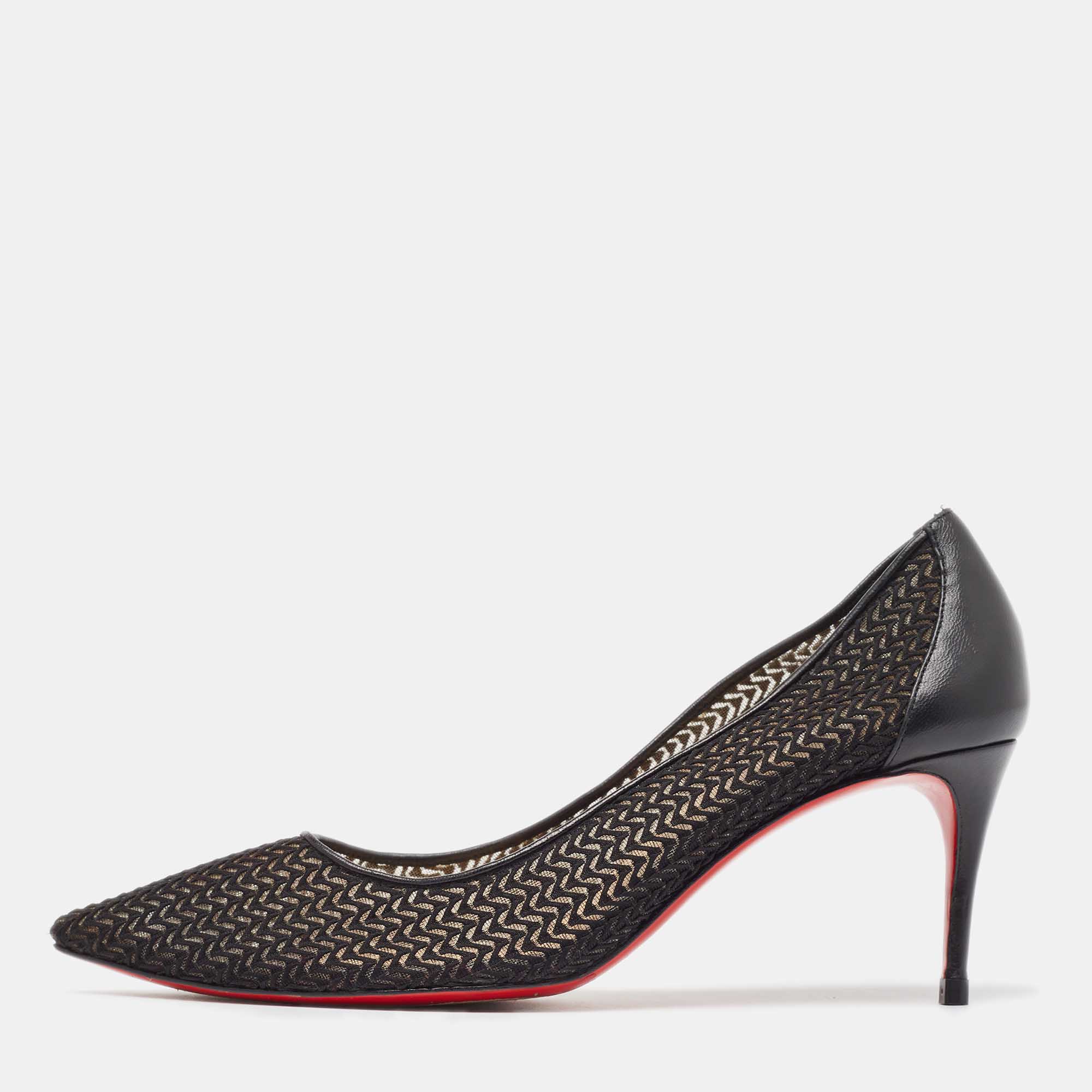Christian louboutin black mesh and leather saramor maille pumps size 38