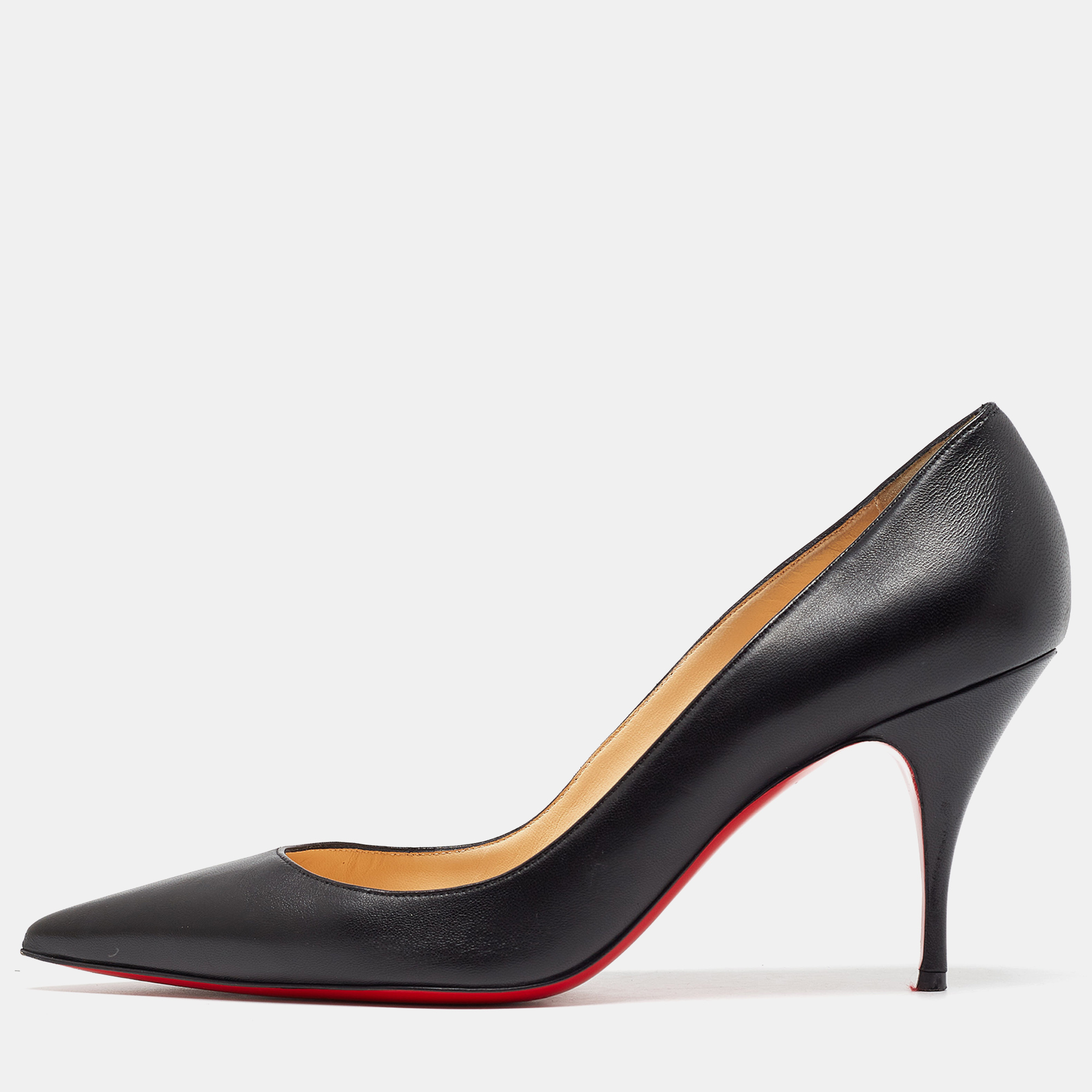 Christian louboutin black leather clare pointed toe pumps size 41