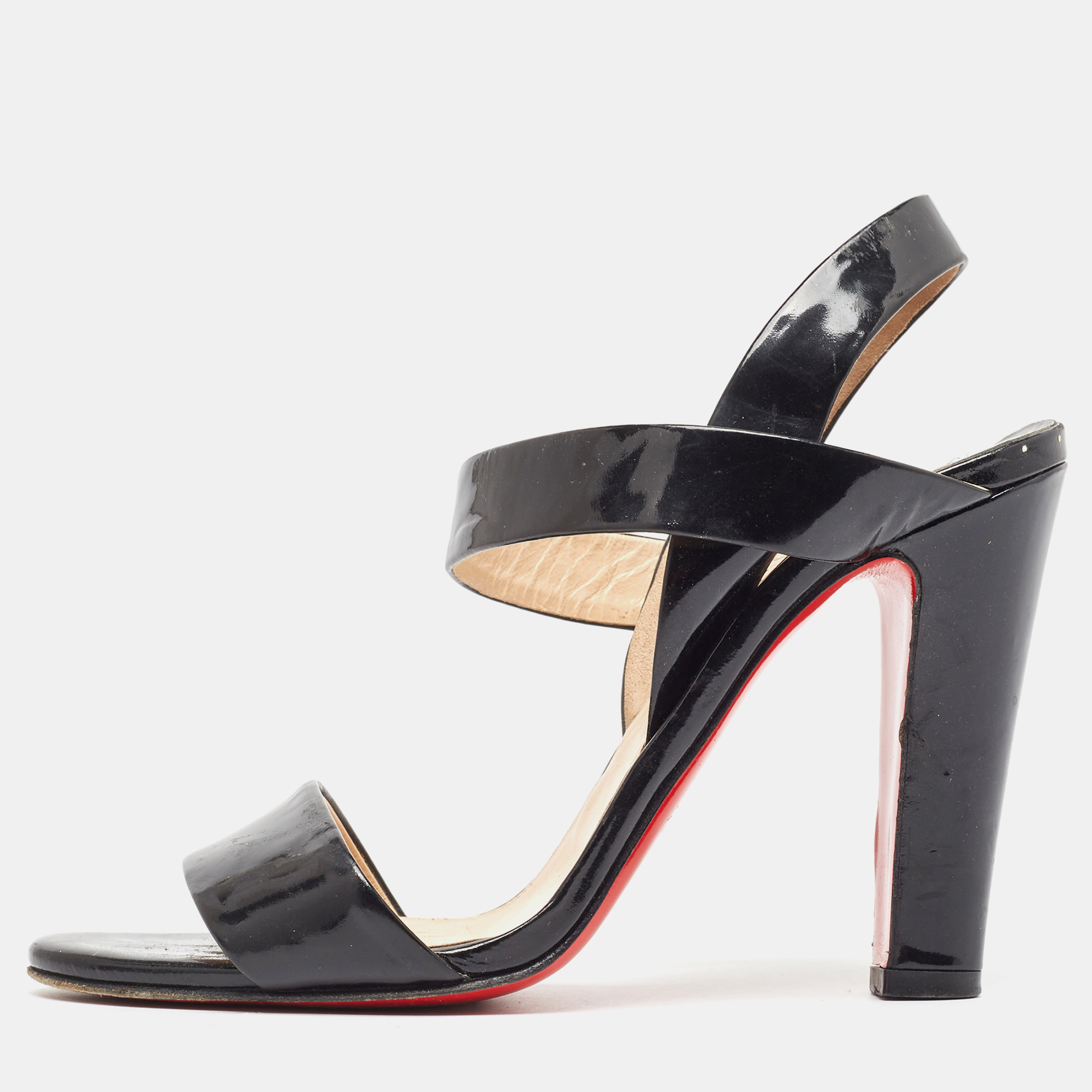 Christian louboutin black patent leather etrier sandals size 36.5