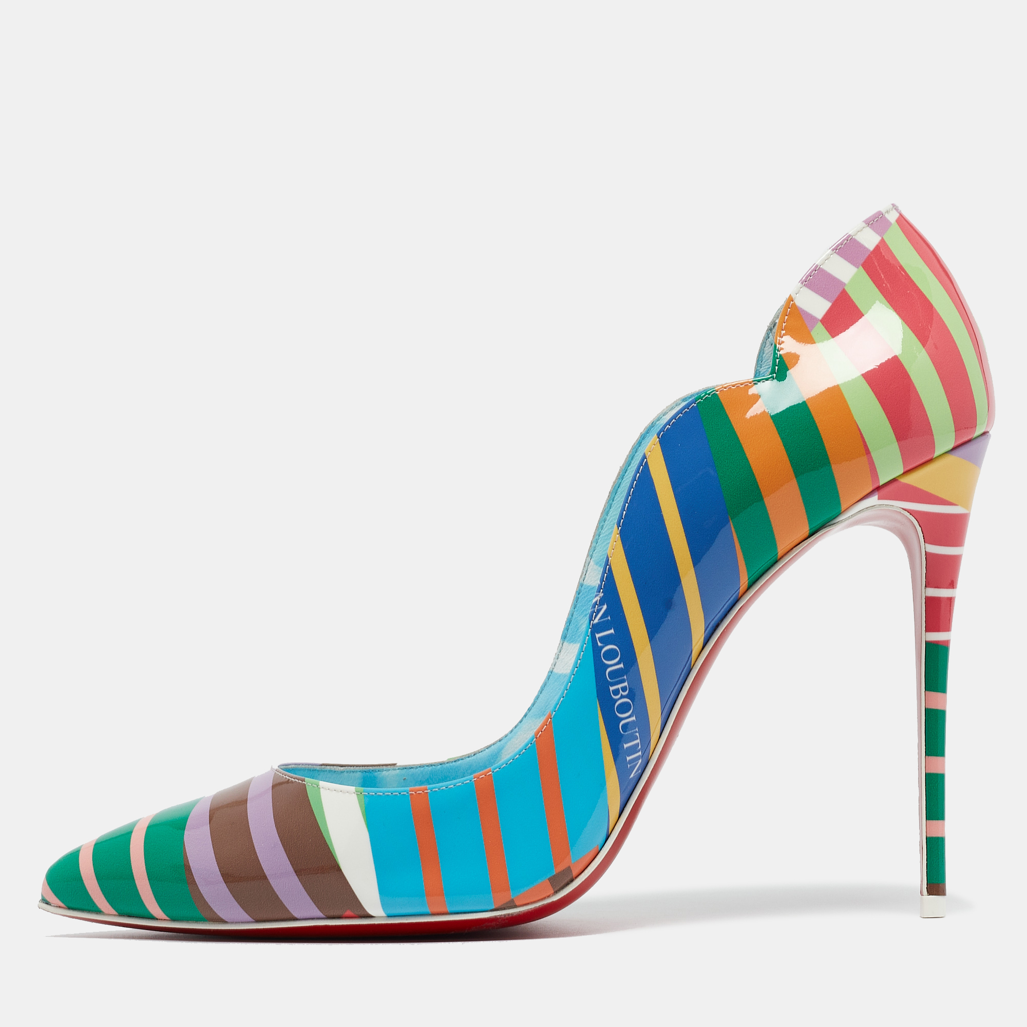Christian louboutin multicolor printed patent leather hot chick pumps size 42