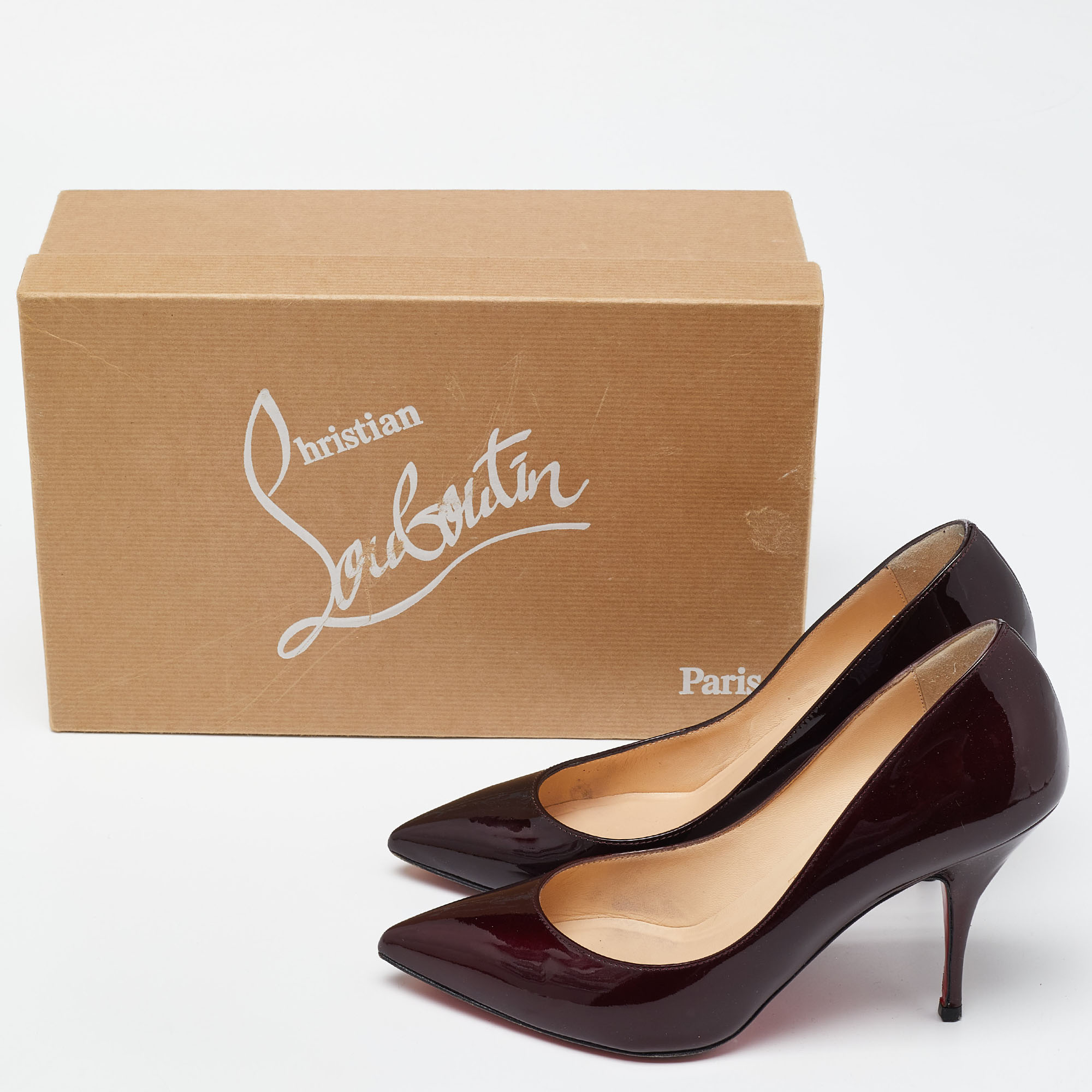 Christian Louboutin Burgundy Patent Leather Pigalle Pointed Toe Pumps Size 36