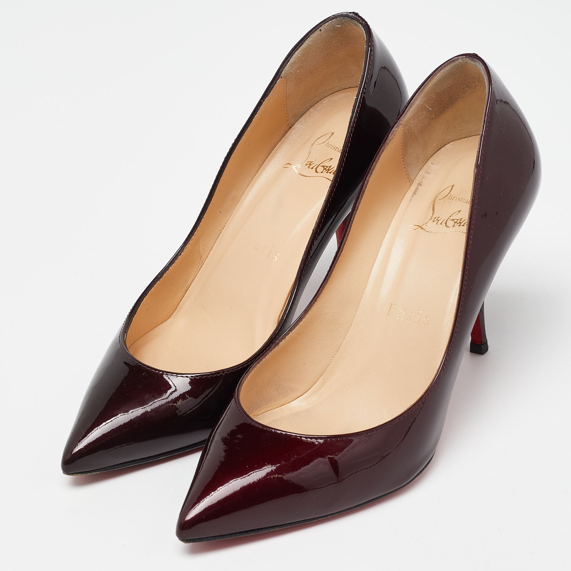 Christian Louboutin Burgundy Patent Leather Pigalle Pointed Toe Pumps Size 36