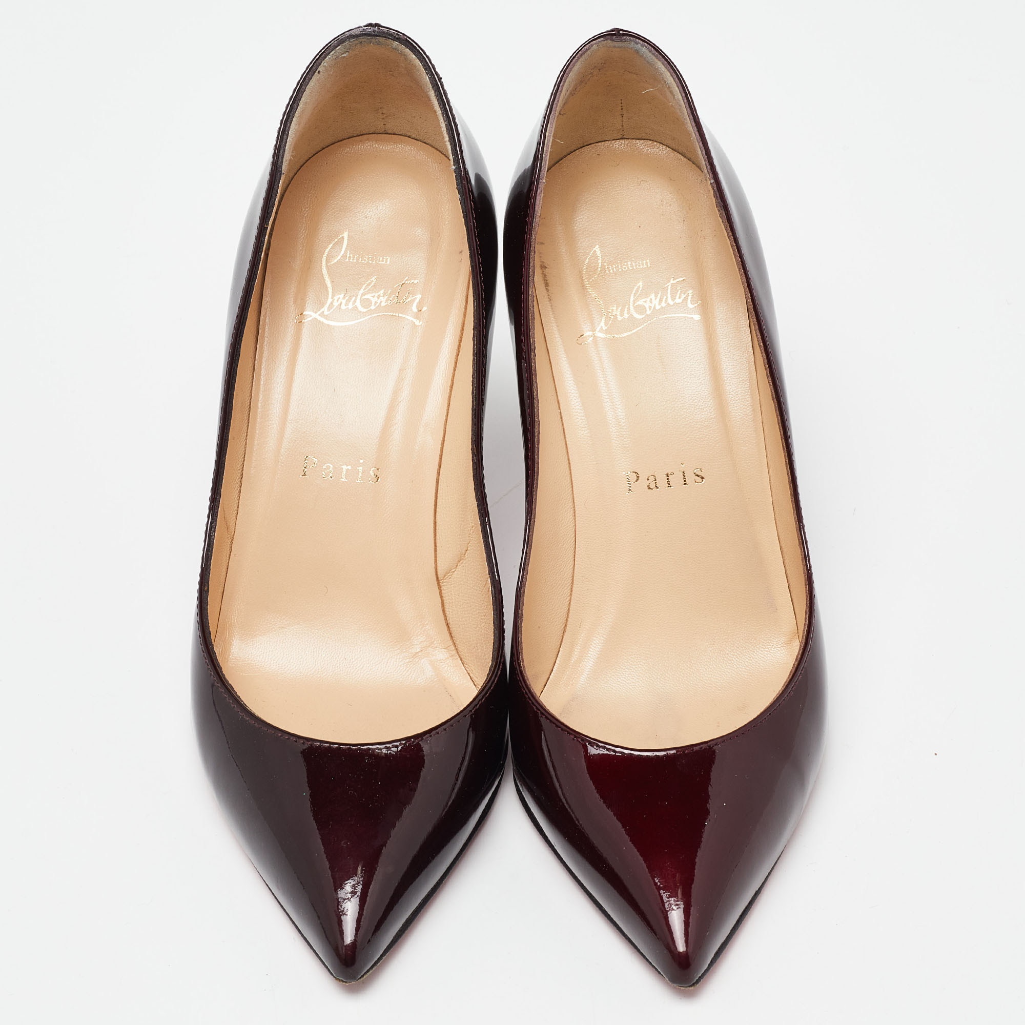 Christian Louboutin Burgundy Patent Leather Pigalle Pointed Toe Pumps Size 36