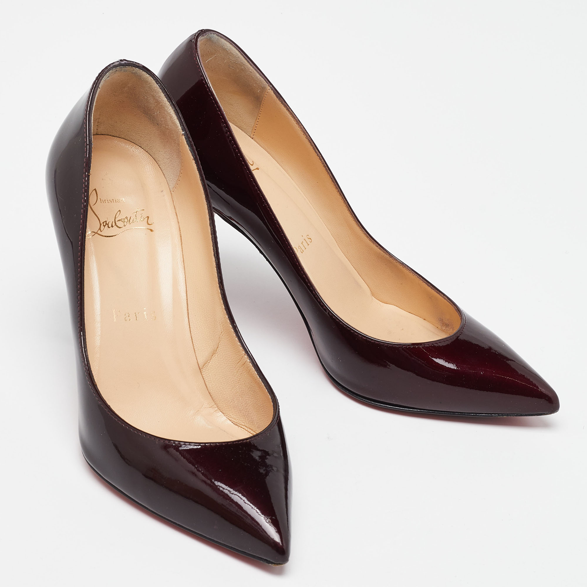 Christian Louboutin Burgundy Patent Leather Pigalle Pointed Toe Pumps Size 36