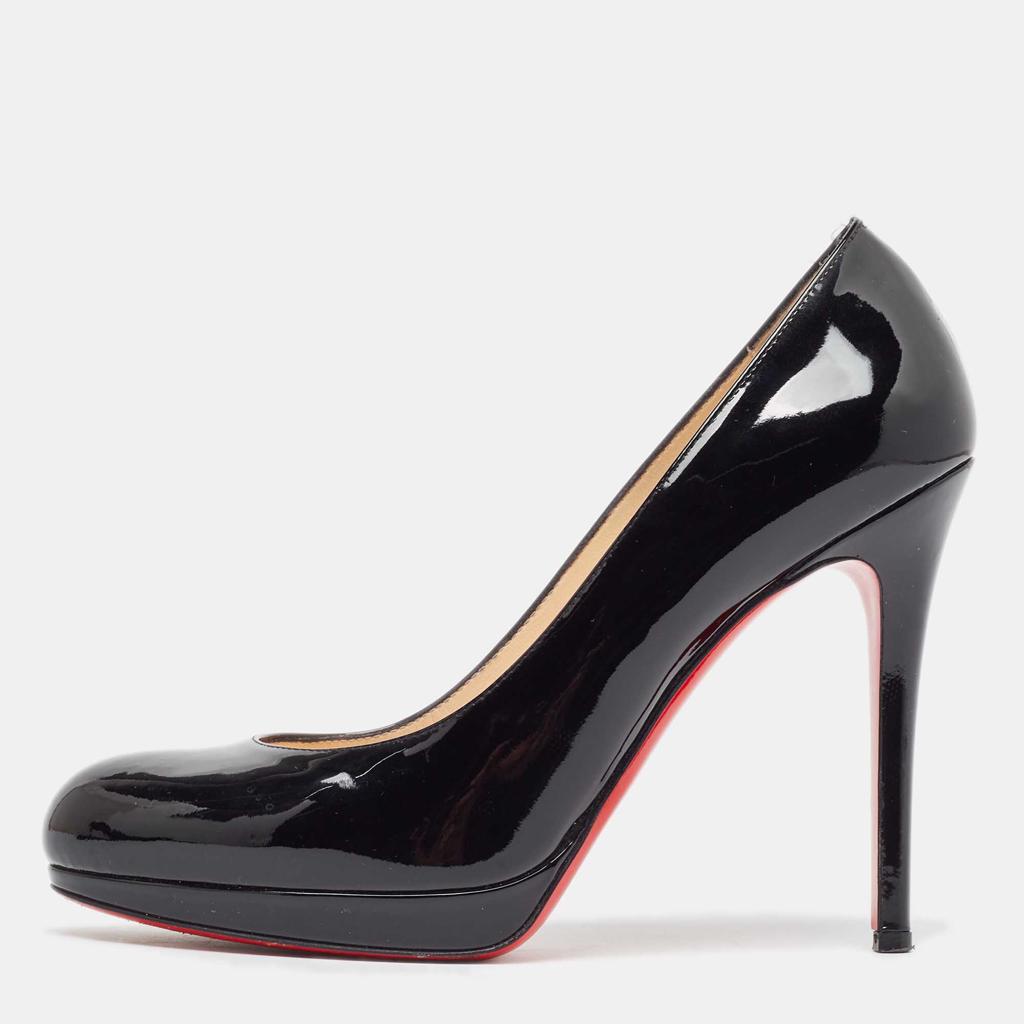 Christian louboutin black patent leather new simple pumps size 37.5