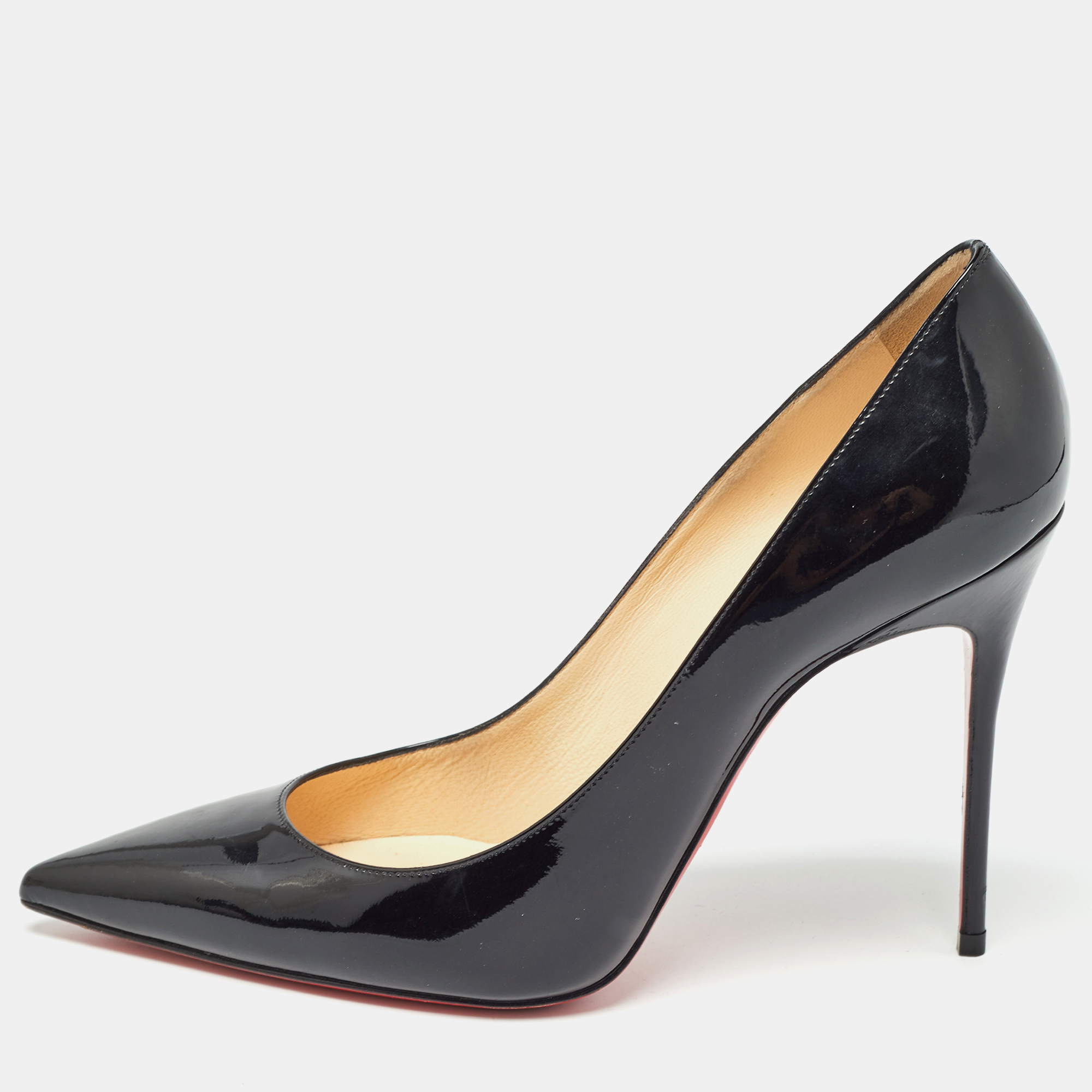 Christian louboutin black patent leather so kate pointed toe pumps size 40.5