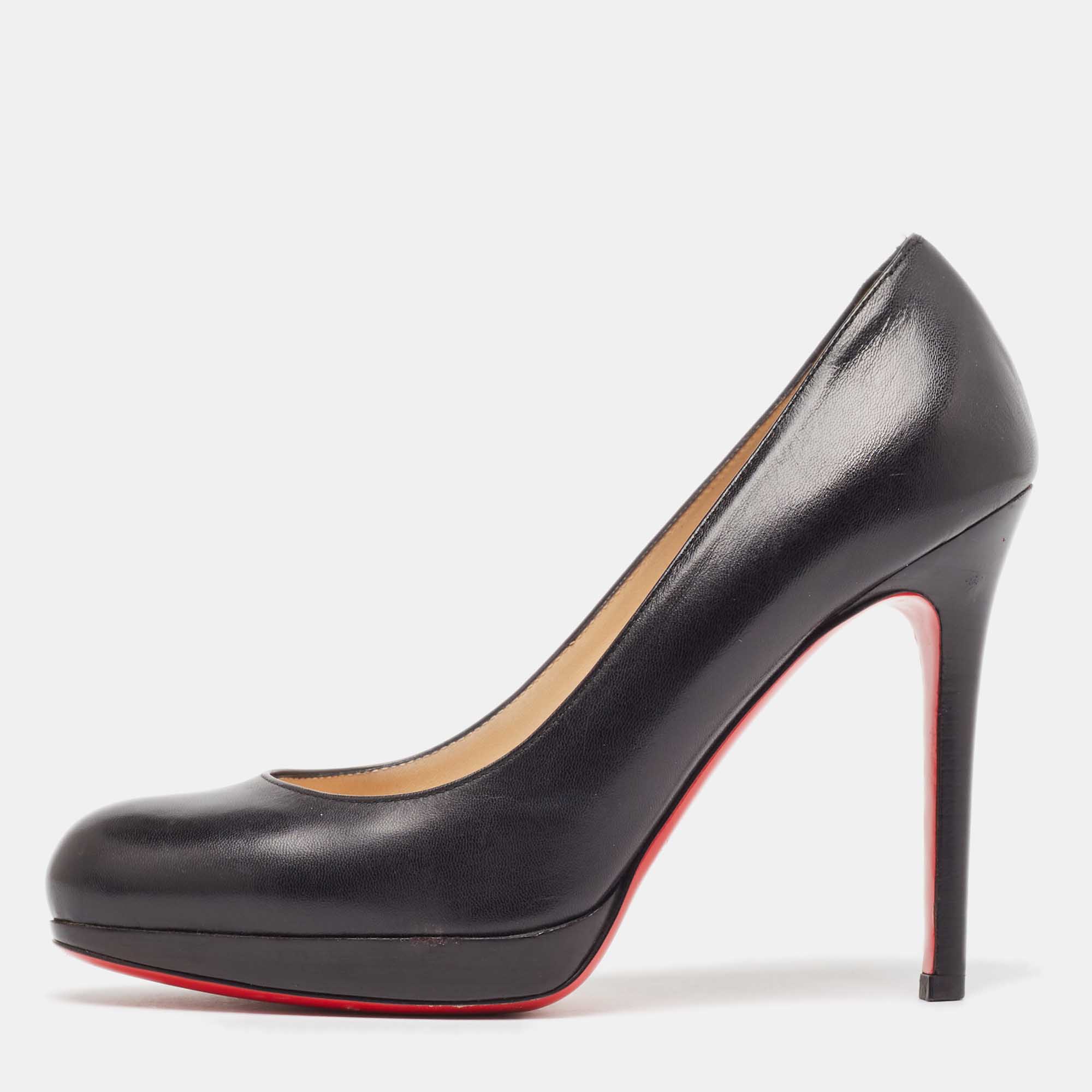 Christian louboutin black leather new simple pumps size 35.5