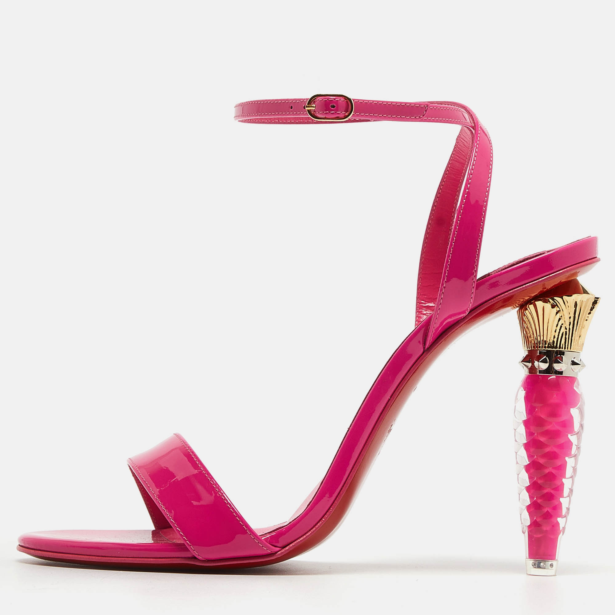 Christian louboutin pink patent lipgloss ankle strap sandals size 39