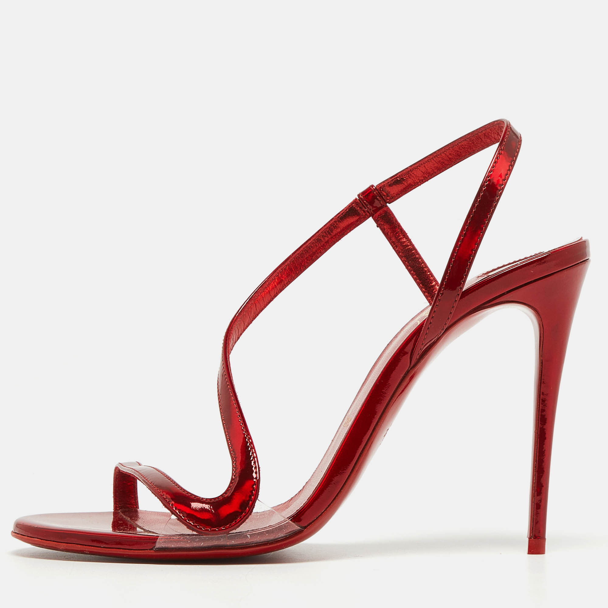 Christian louboutin metallic red leather rosalie sandals size 37.5