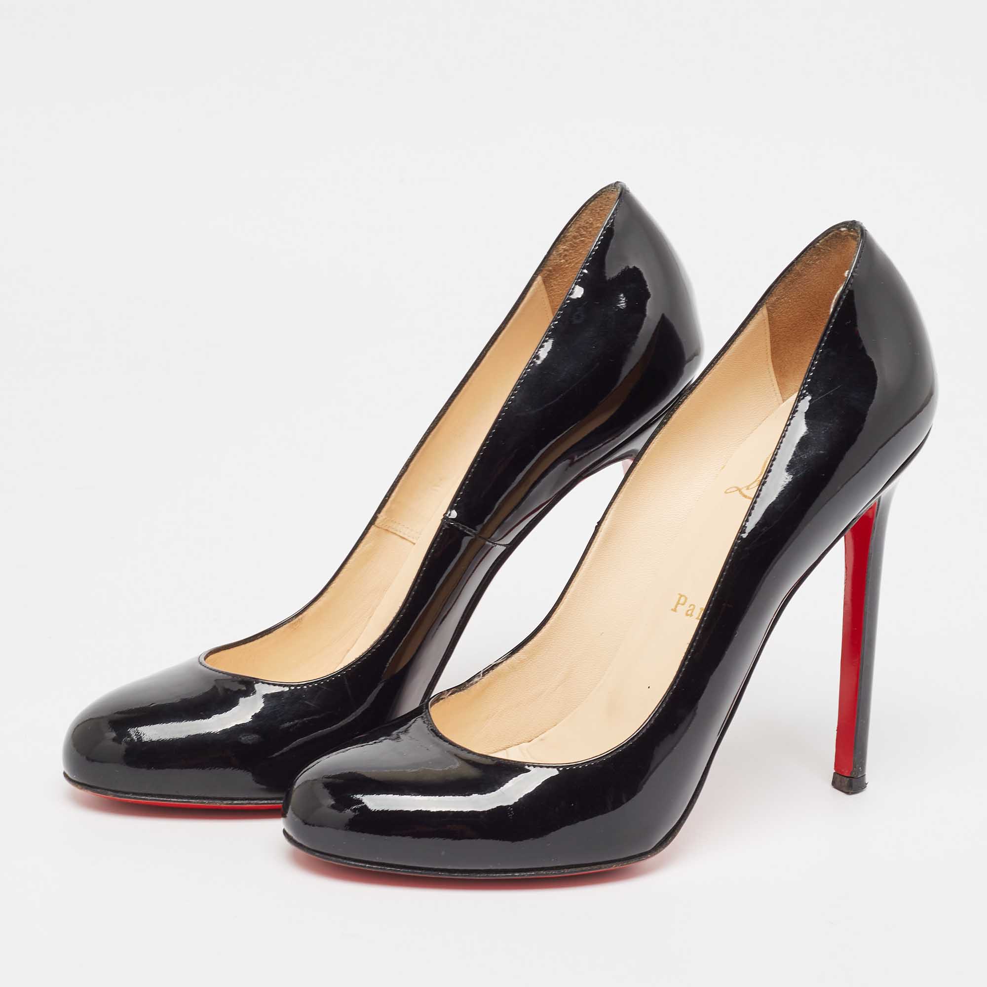 Christian Louboutin Black Patent Leather Simple Pumps Size 37.5