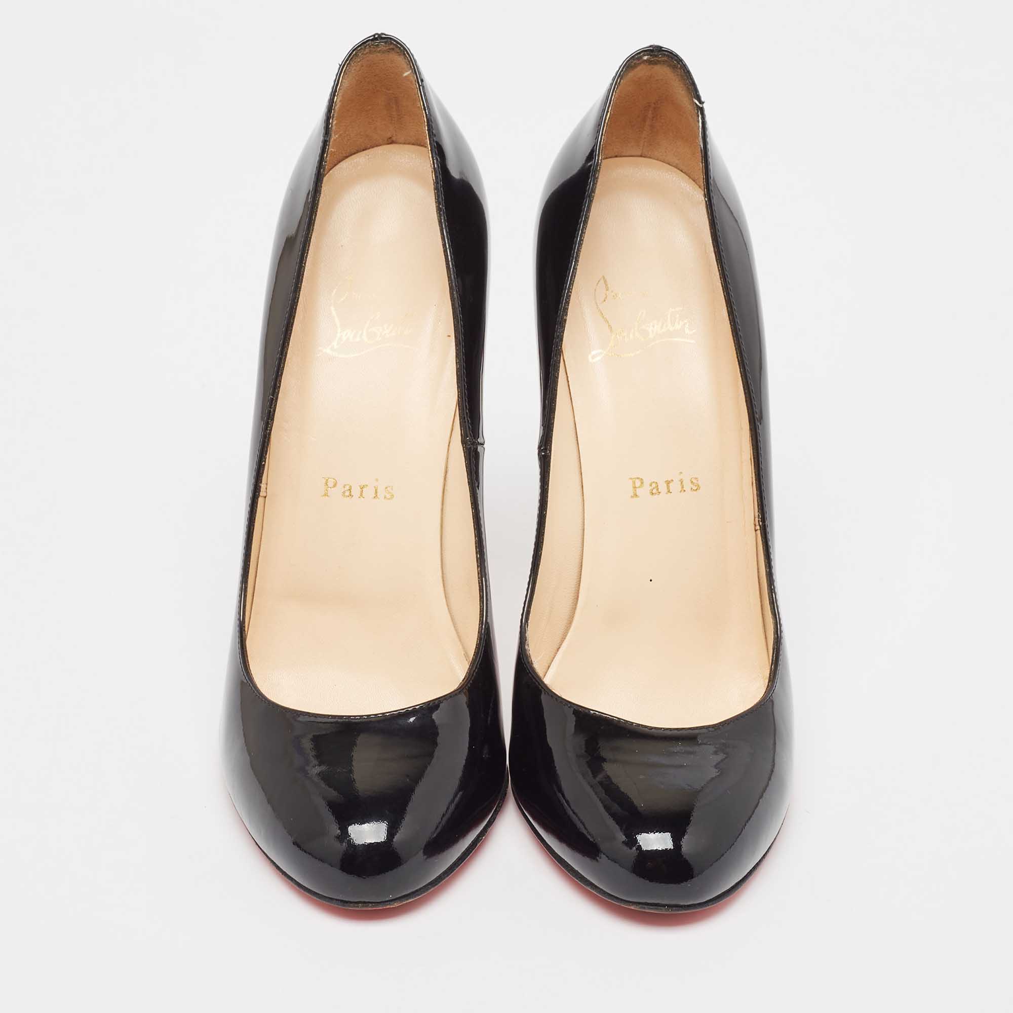 Christian Louboutin Black Patent Leather Simple Pumps Size 37.5