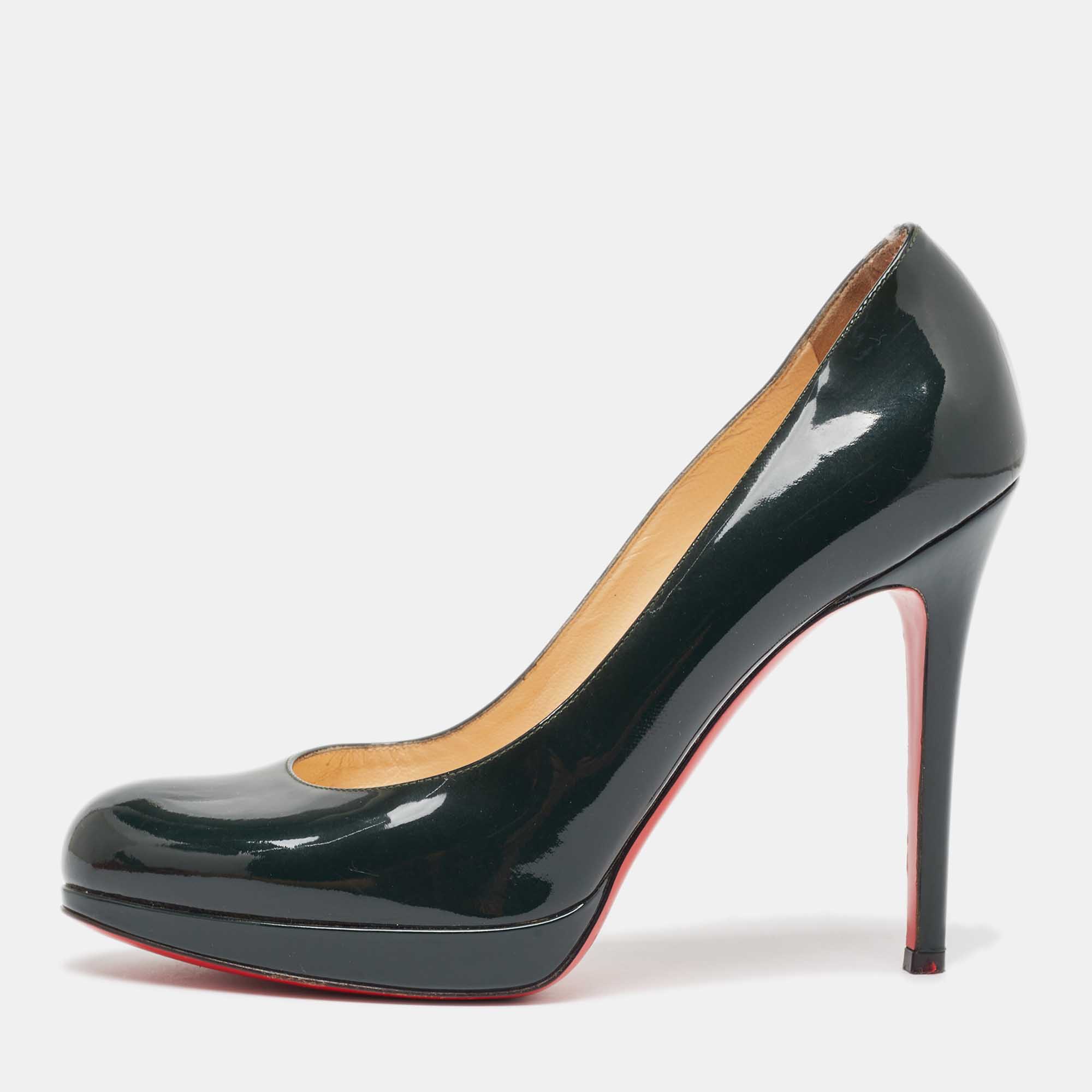 Christian louboutin green patent leather simple pumps size 37.5