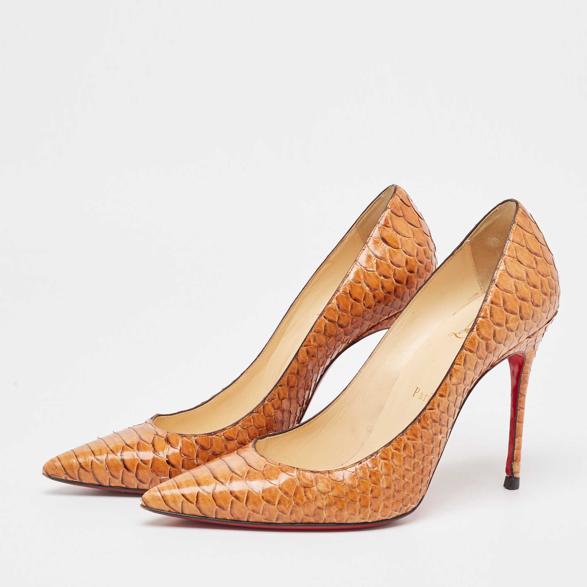 Christian Louboutin Gold Python Leather Pointed Toe Pumps Size 38.5