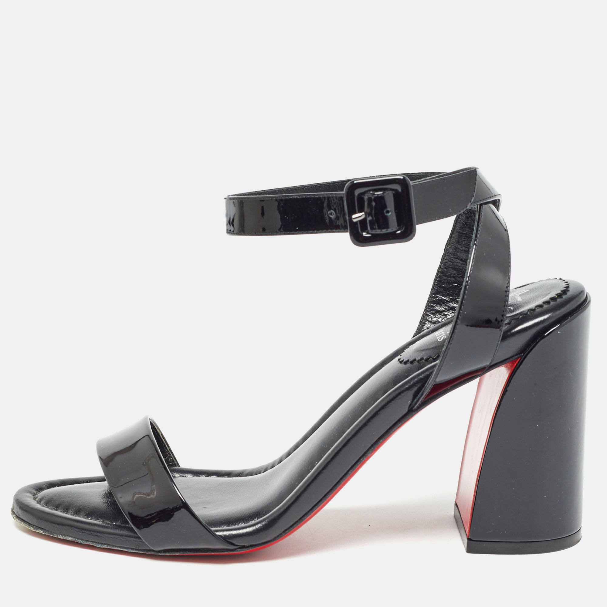 Christian louboutin black patent leather miss sabina sandals size 39