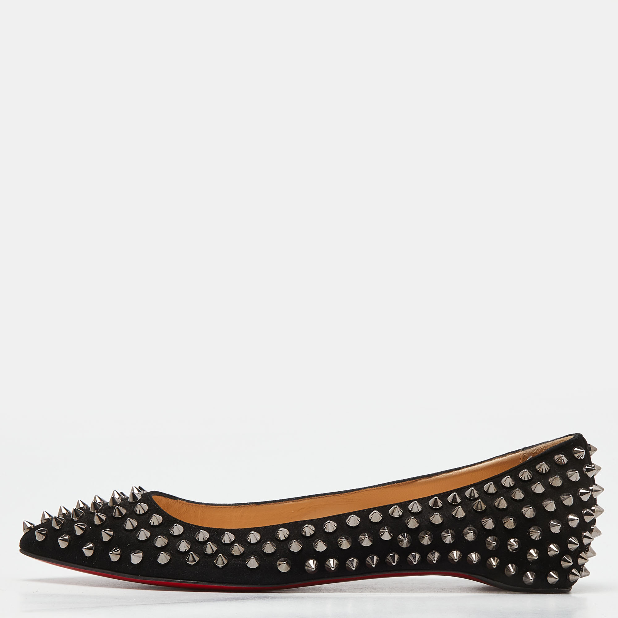Christian louboutin black suede pigalle spikes ballet flats size 38