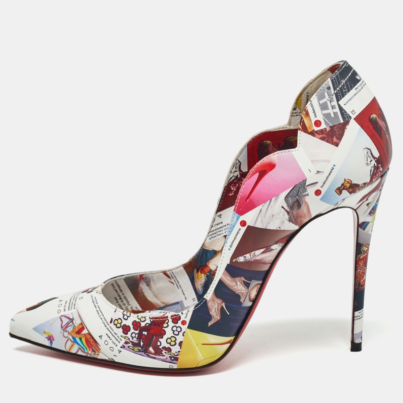 Christian louboutin multicolor printed leather hot chick pumps size 37