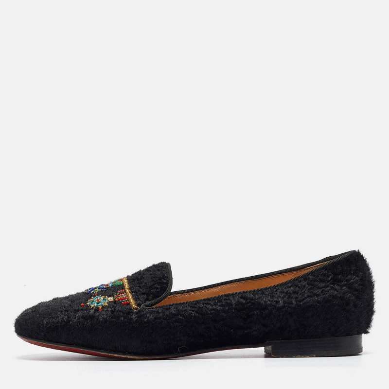 Christian louboutin black persian lamb fur dictateur smoking slippers size 36.5