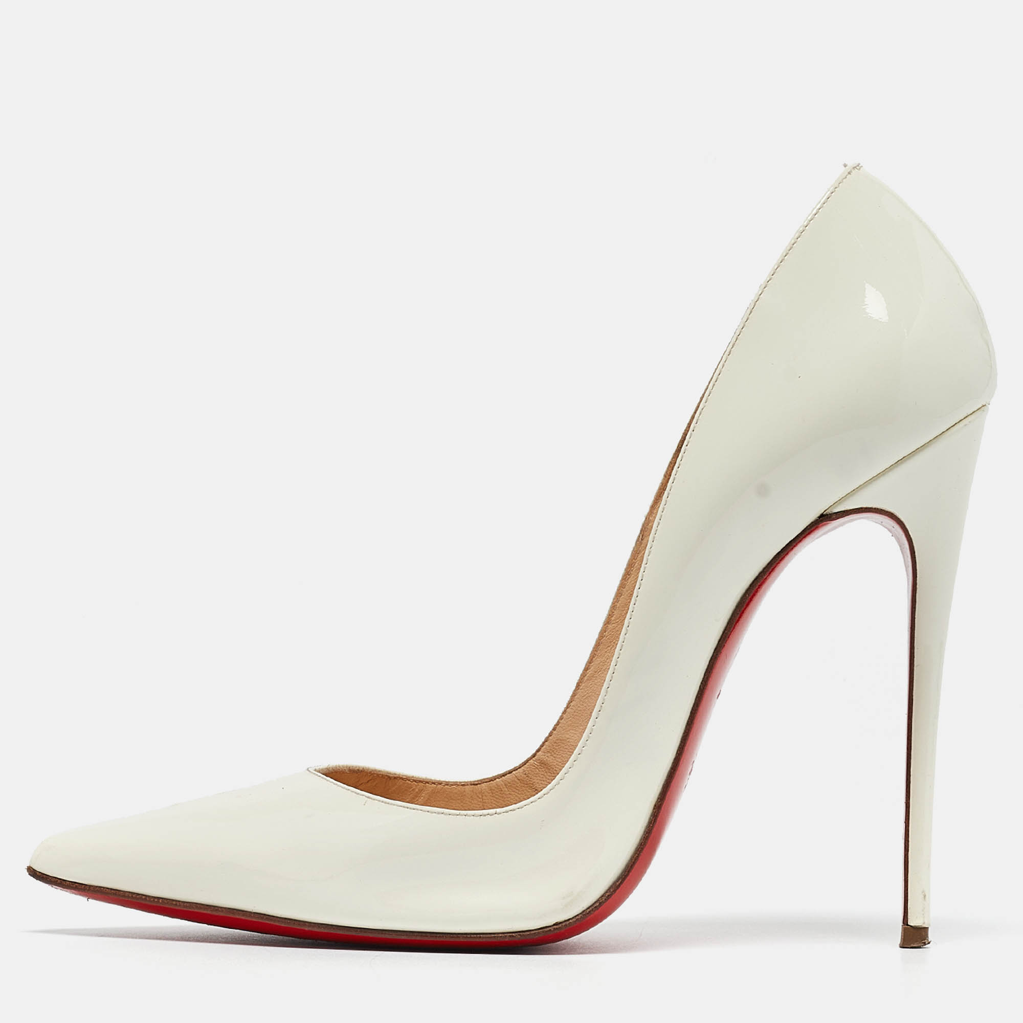 Christian louboutin white patent leather so kate pumps size 38.5