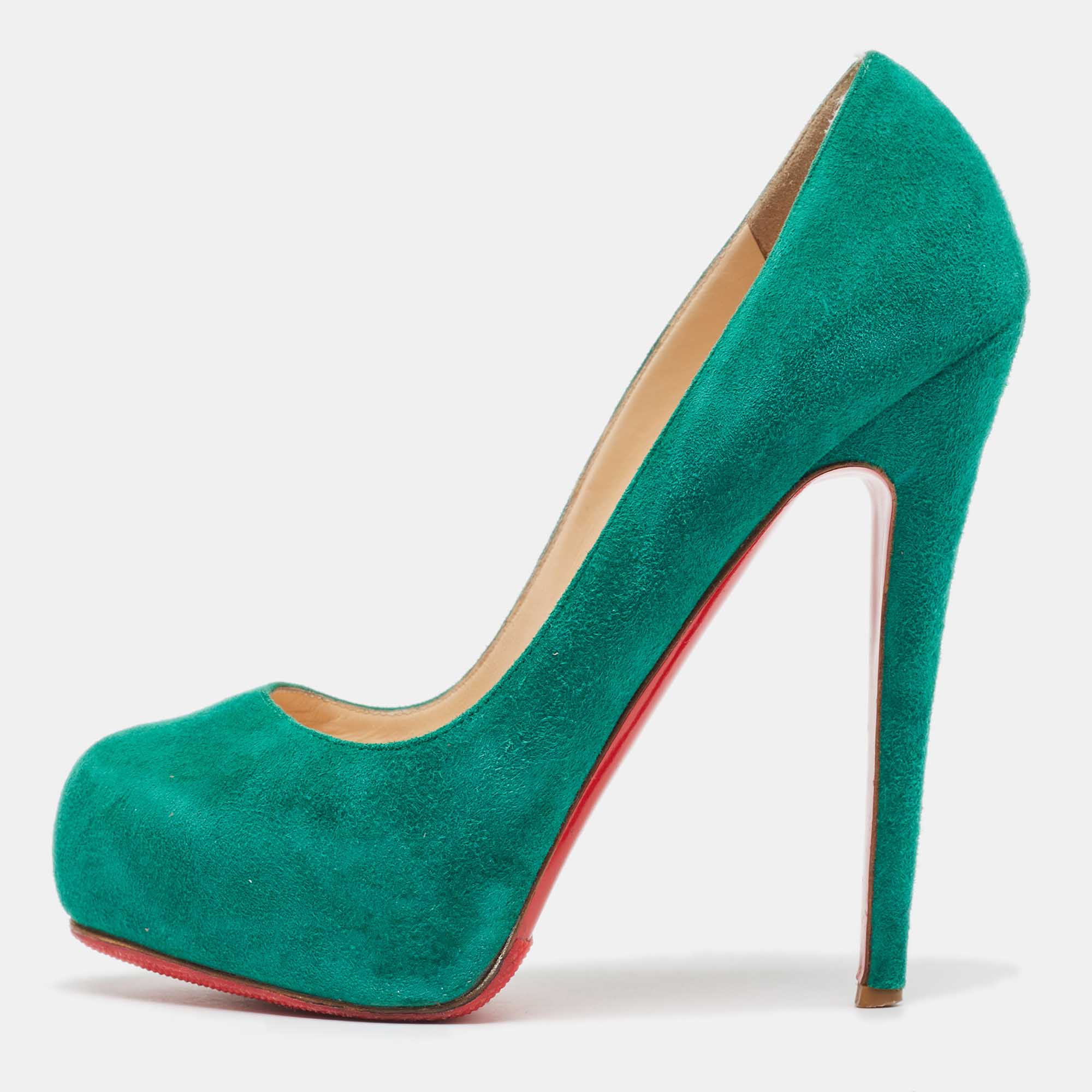 Christian louboutin green suede simple pumps size 37