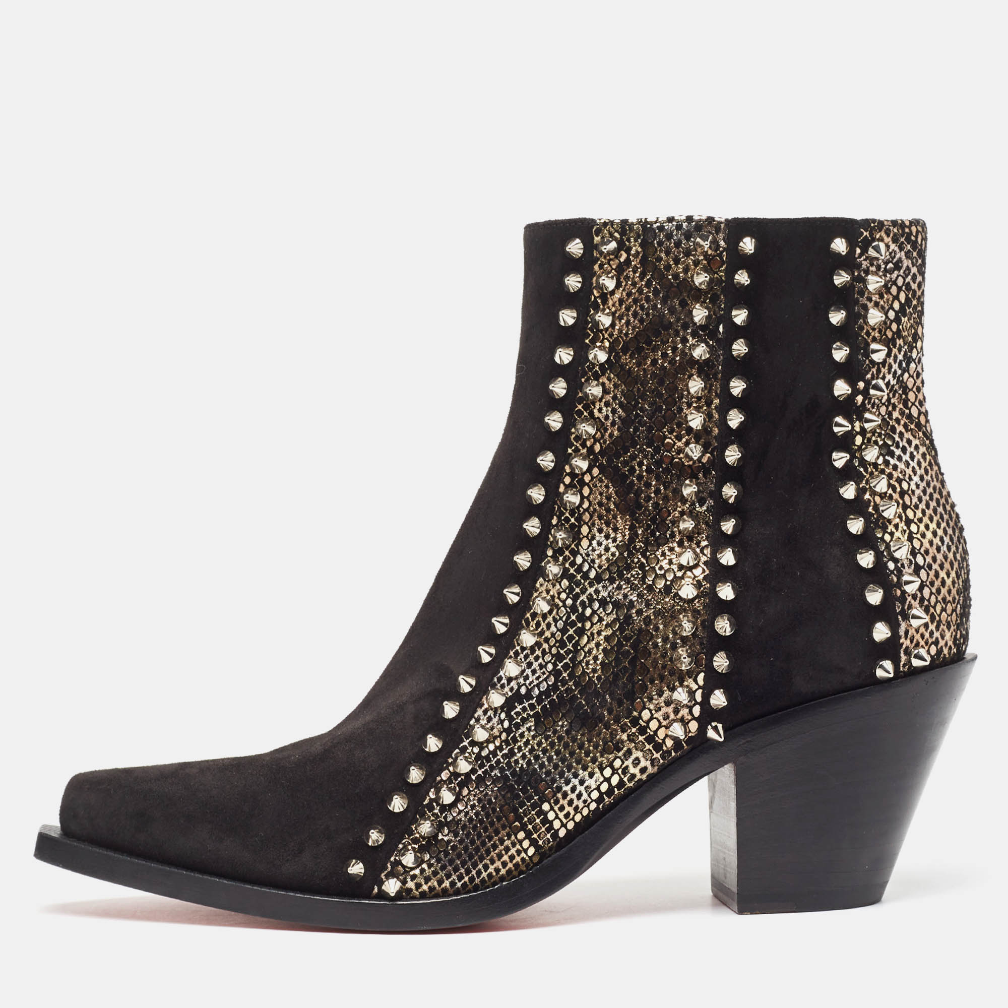 Christian louboutin black suede and snakeskin embossed ankle boots size 36