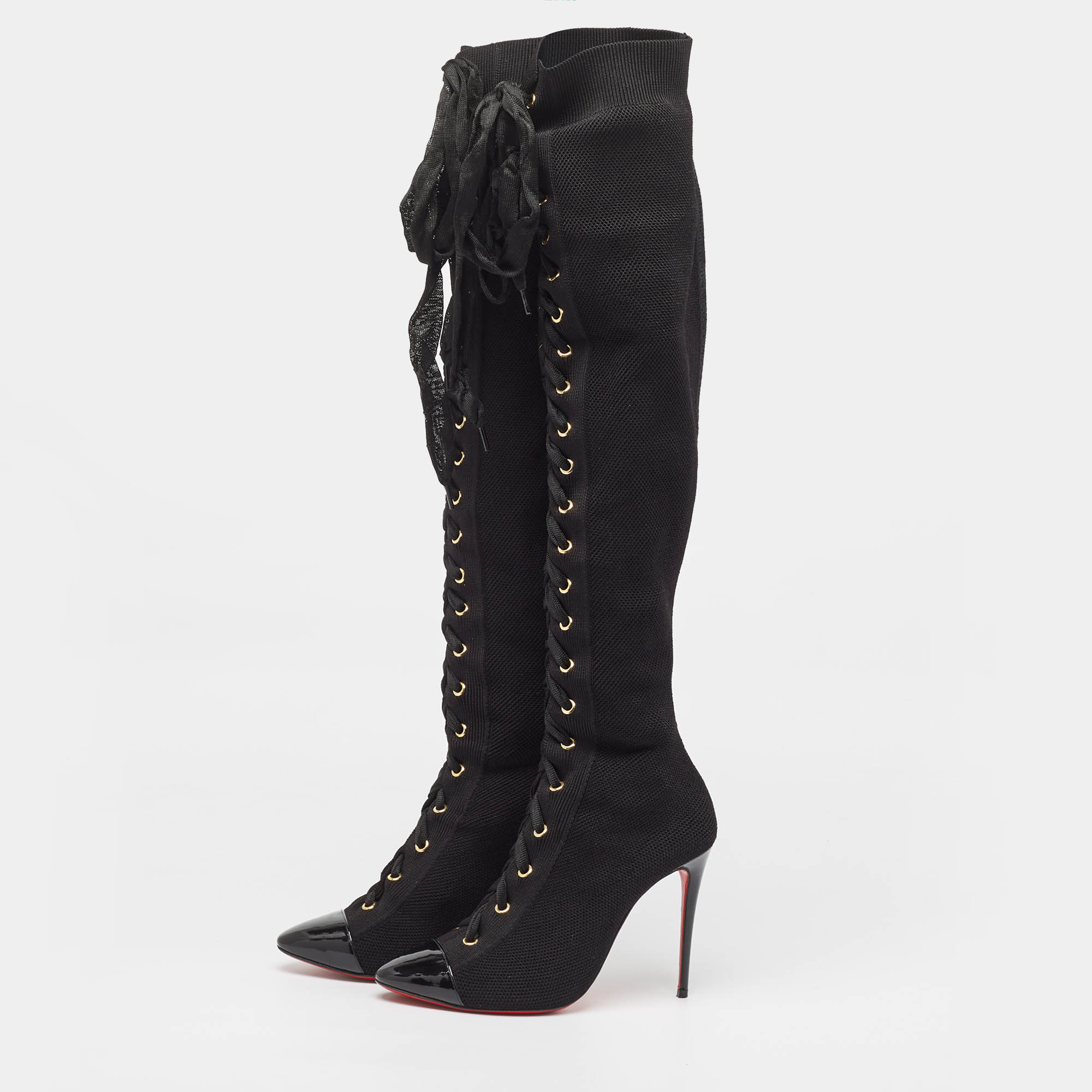 Christian Louboutin Black Knit Fabric Sock Boots Size 37