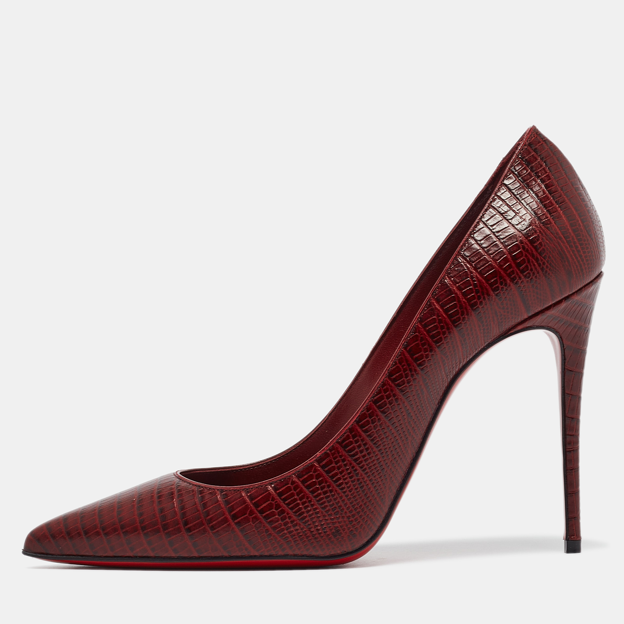 Christian louboutin dark red lizard embossed leather kate pumps size 38