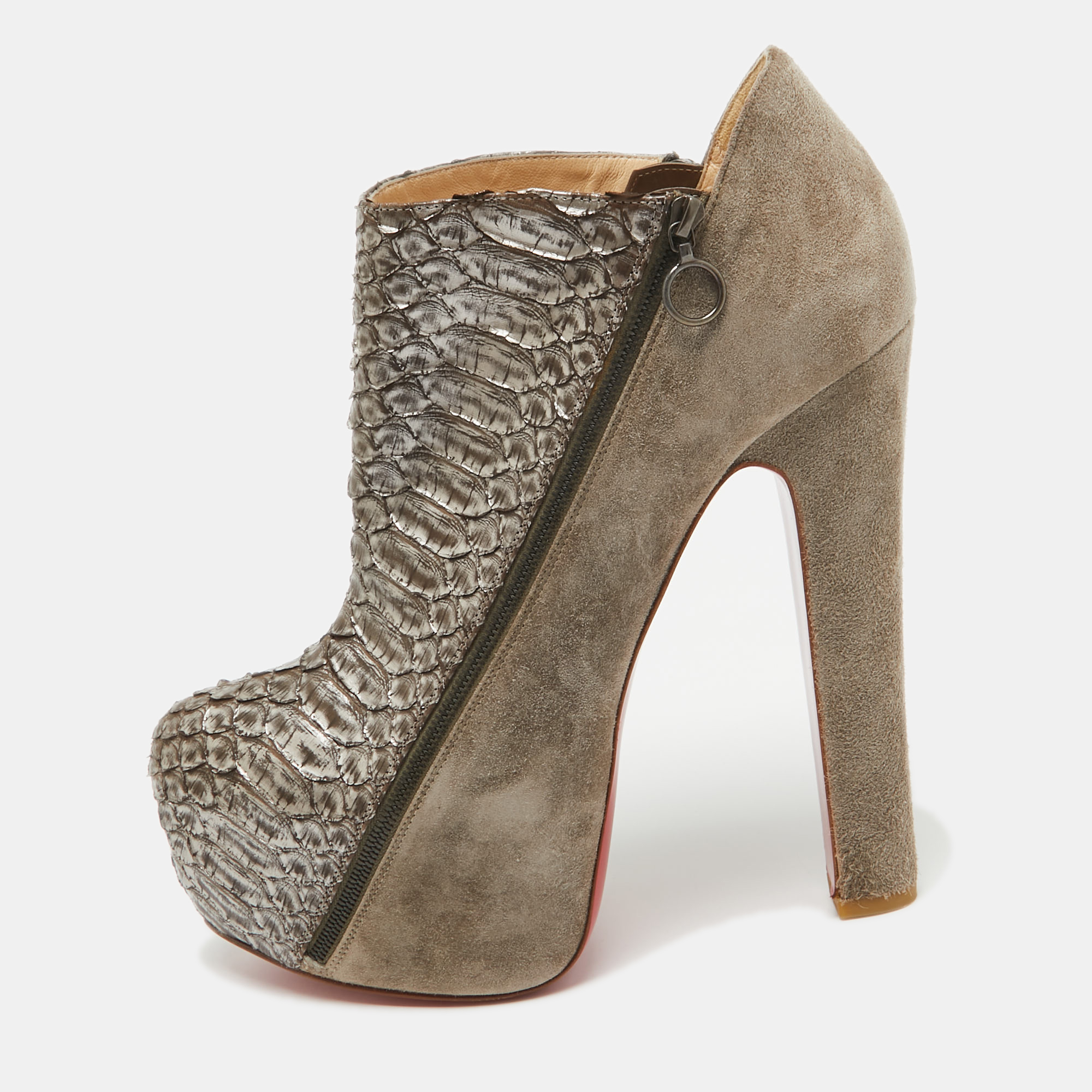 Christian louboutin metallic python and suede 4a booties size 38.5