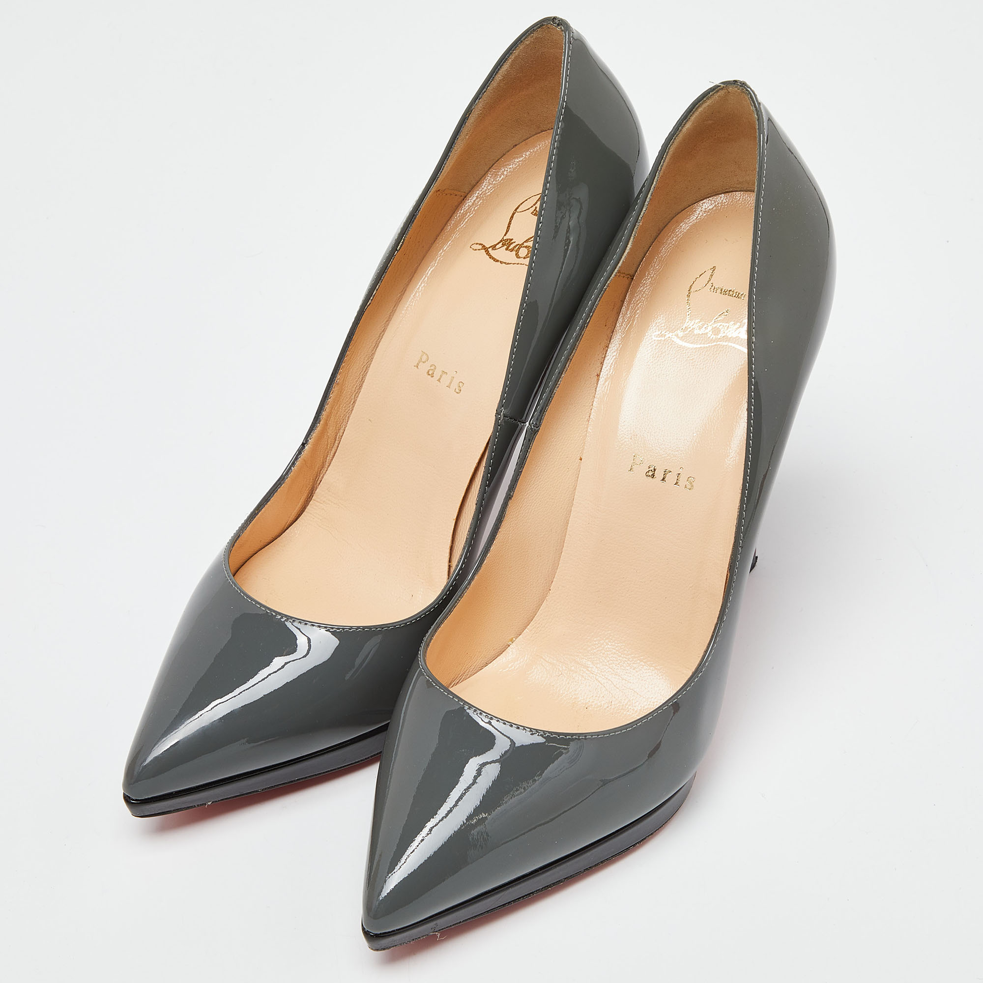 Christian Louboutin Grey/Black Patent Leather Pigalle Plato Pumps Size 38.5